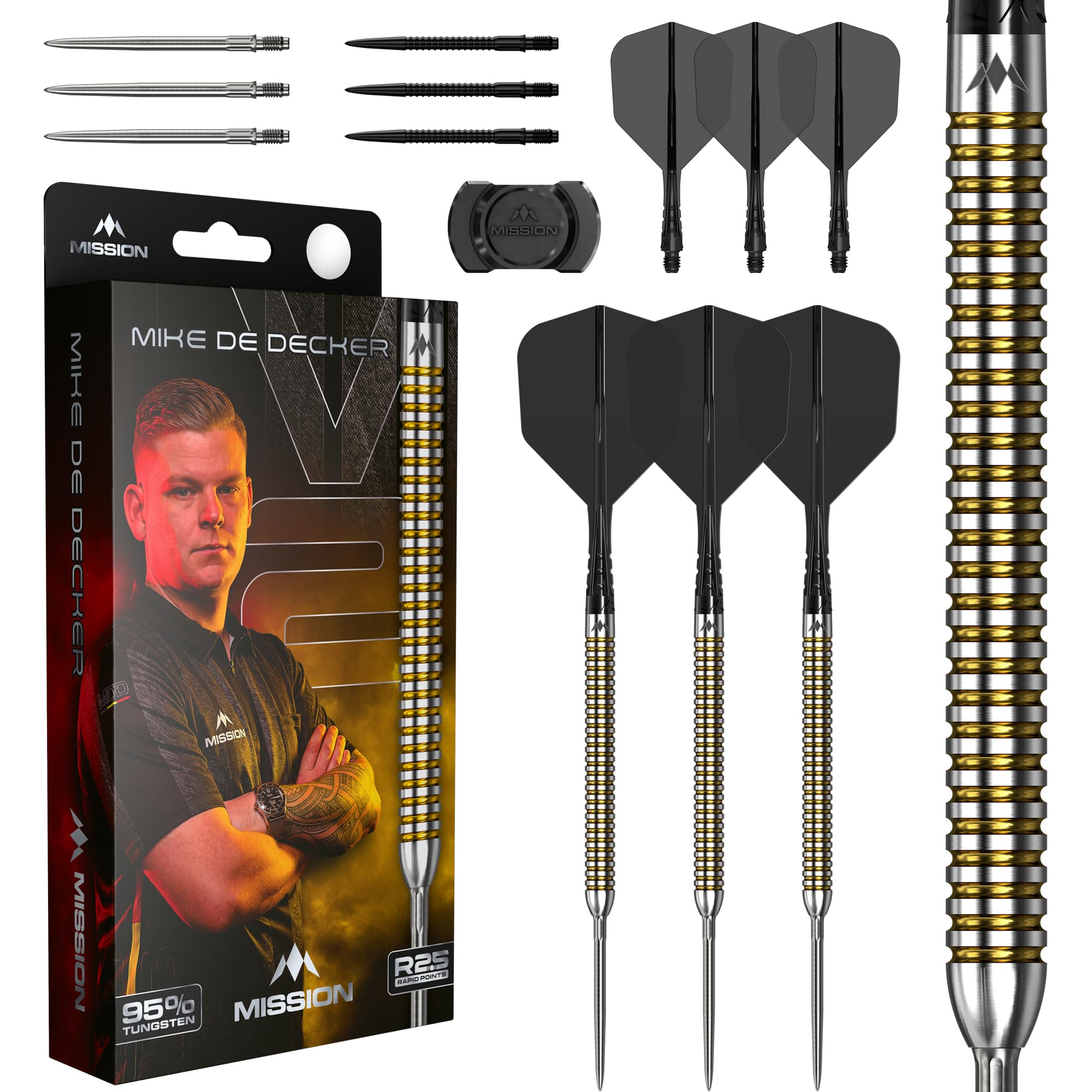 Mission Mike De Decker R2.5 V2 90% Tungsten Steel Tip Darts Set. (24.0, Grams)