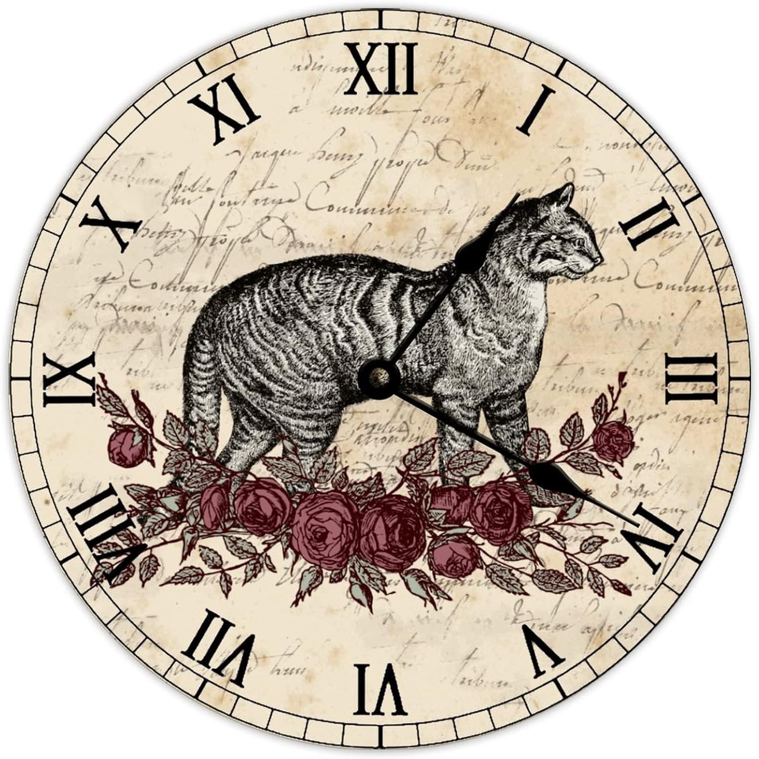 Vintage French Country Wall Clock, 12 Inch, Battery Operated, Silent Quartz Sweep Movement, Wooden Wall Decor, Perfect for Kitchen, Living Room, Bedroom, Office