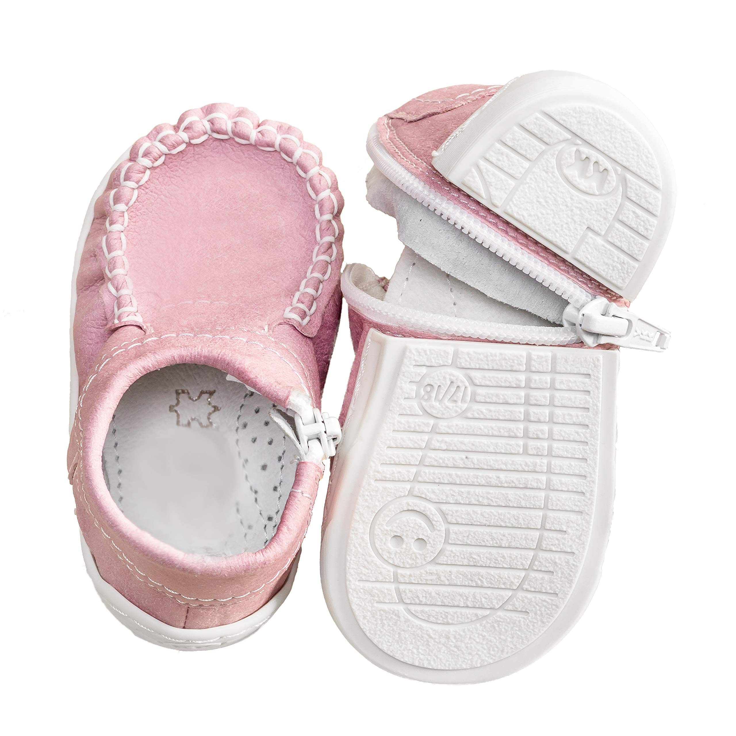 mokki Klasyczne buty dziecięce, buty do nauki chodzenia, buty do raczkowania, buty do szopki, z innowacyjnym zamkiem błyskawicznym, różowy - Rosa - 17/18 EU