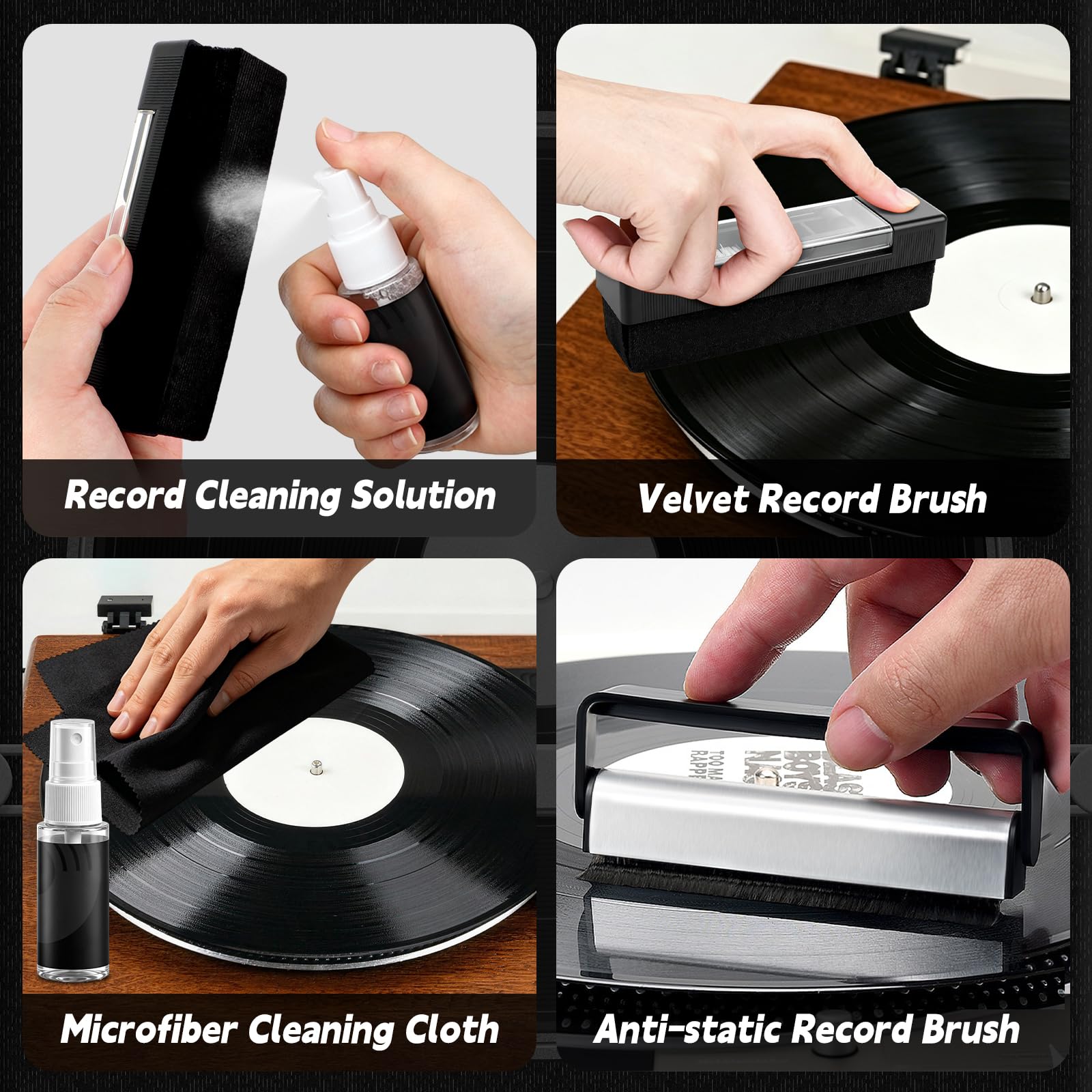 Kit di pulizia per dischi in vinile 12 in 1, kit di allineamento della cartuccia per giradischi con bilancia digitale, righello azimutale, goniometro di allineamento, livella a bolla, pennello in