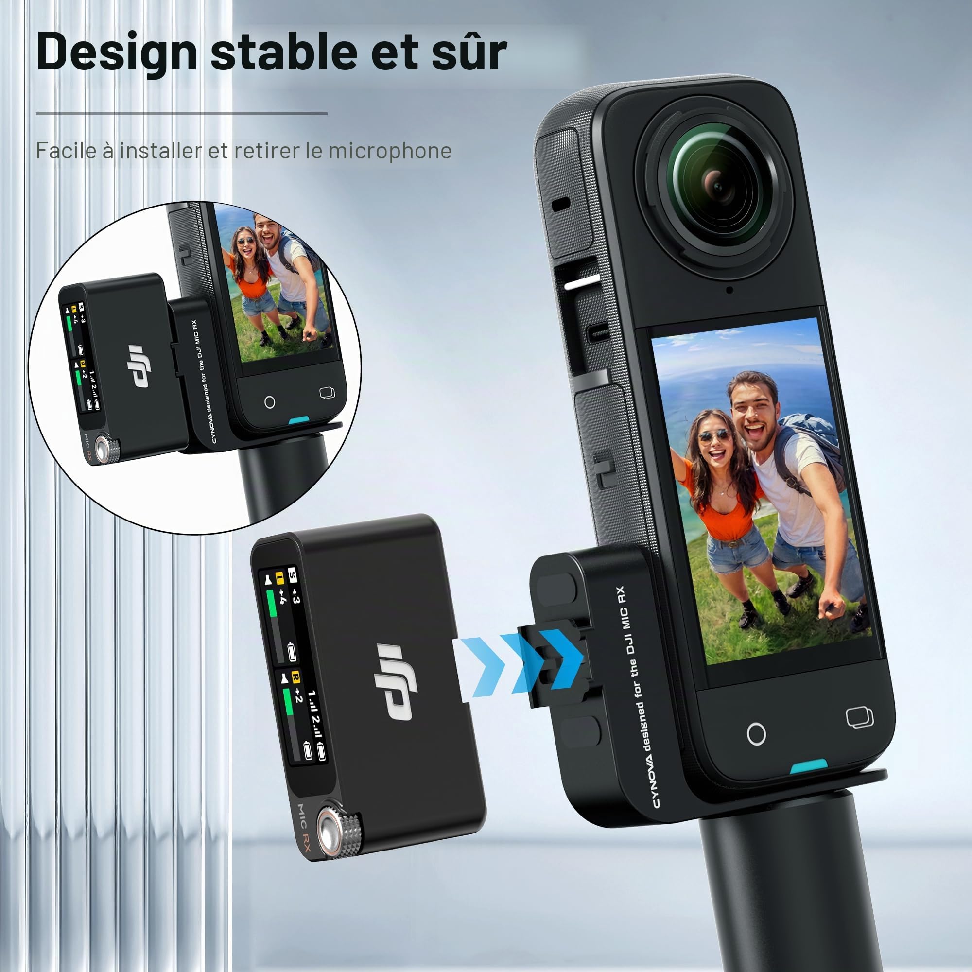 CYNOVA Cold Shoe pour Insta360 X4, support de microphone sans fil, compatible avec Insta360 X4/X3, utilisable sur microphone DJI MIC 2 RX Lavalier