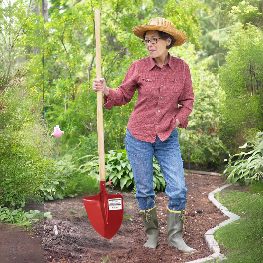 Badile a Punta in Acciaio Temprato Rinforzato Verniciato con Manico in Legno di Faggio da 140 cm – 28,5 × 29 cm, 1,1 kg – Ideale per Giardinaggio ed Edilizia (Arancio)