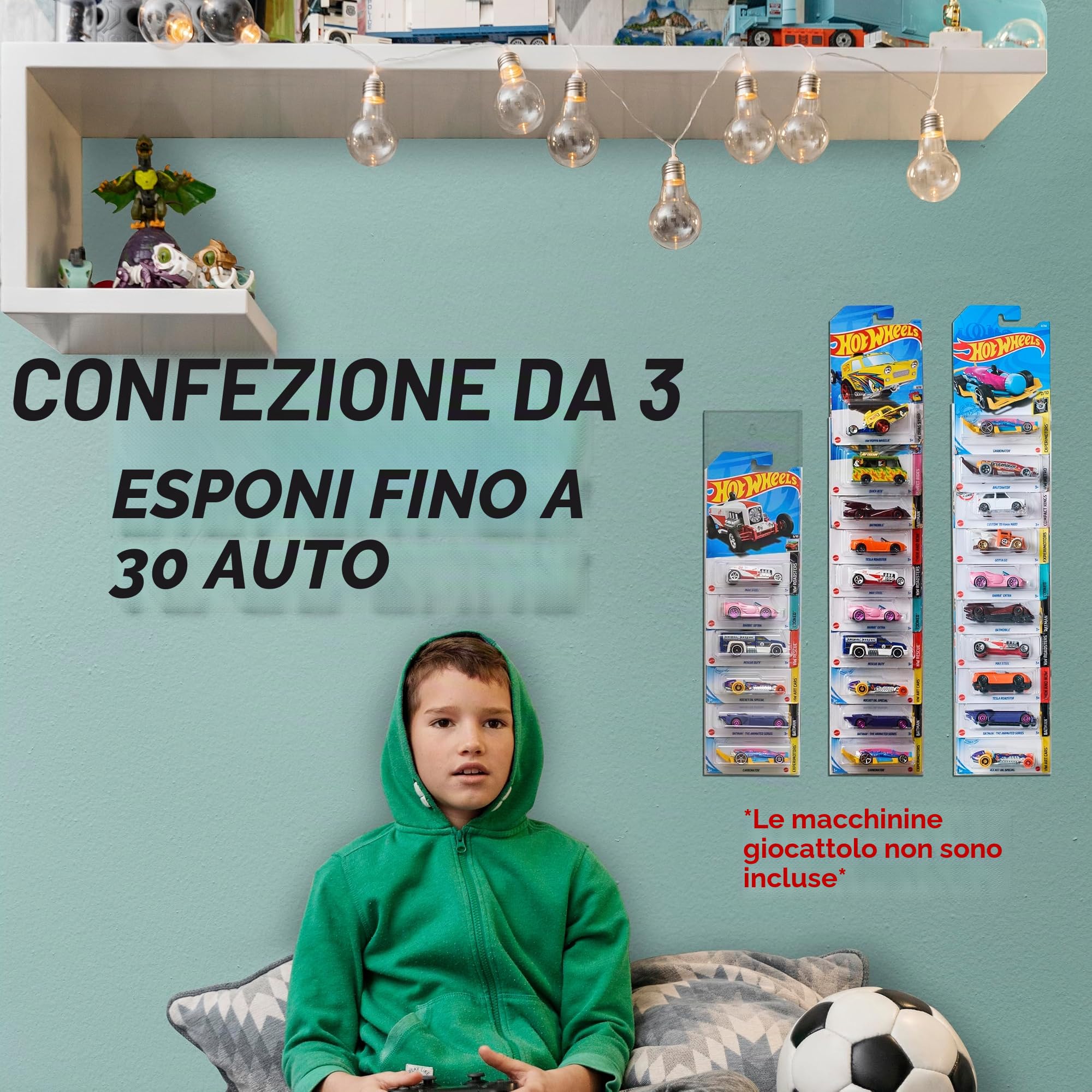 Tapeera Espositore da Parete per Modellini di Auto - Contiene Fino a 30 Modelli, Compatibile Con Hot Wheels e Scatola di Fiammiferi - Confezione da 3