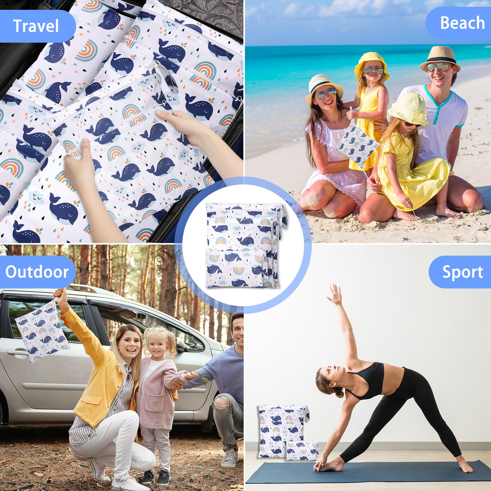 Zocipro 3Pcs Wetbag Borsa Pannolini Riutilizzabile Lavabile con Cerniera per Viaggi Spiaggia Piscina Gym