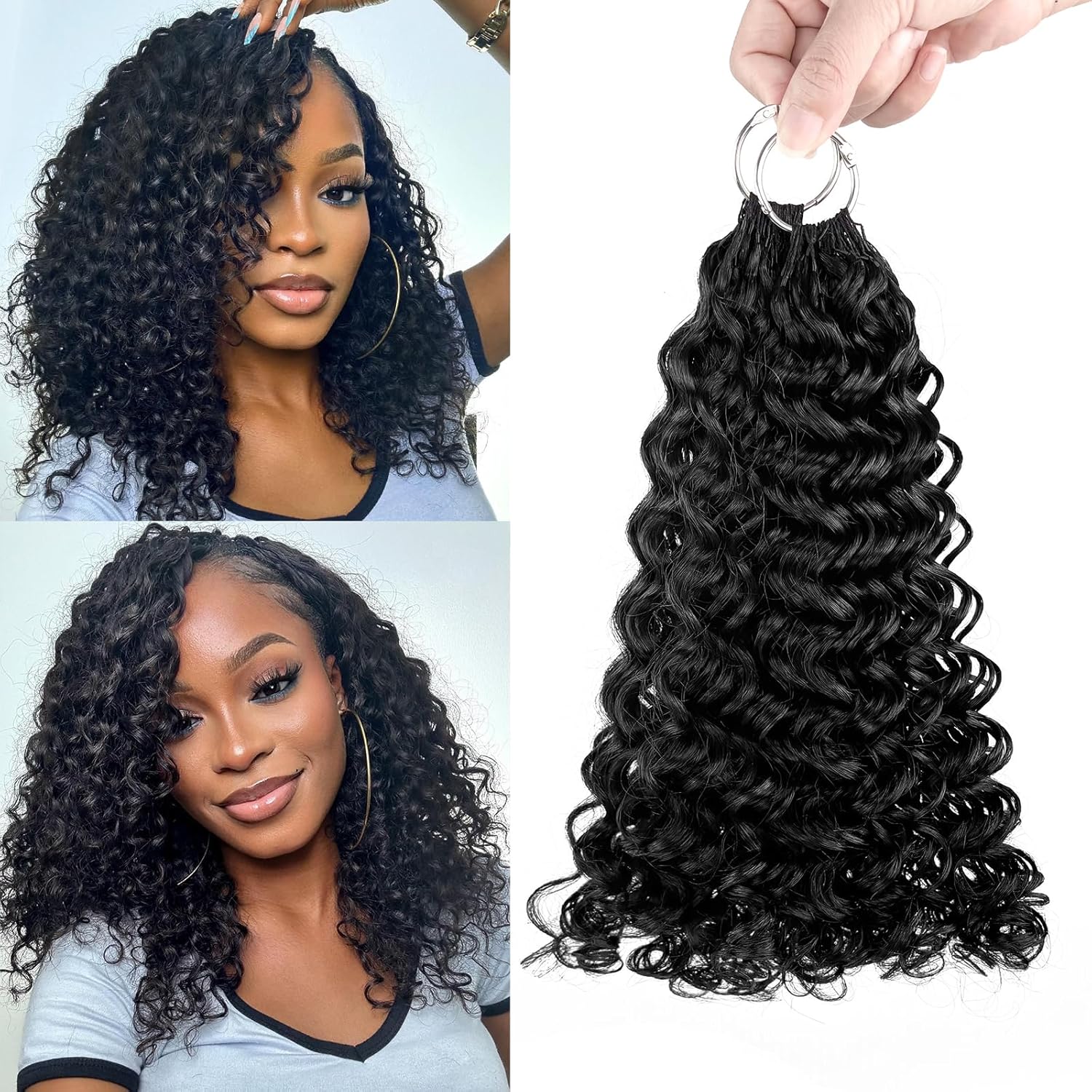 Feather Crochet Human Hair Deep Curly Knotless Human Crochet Hair Extensions Gogo Curl Human Hair Extensions 16 Inch 120g 100 Strands Natural Black Color