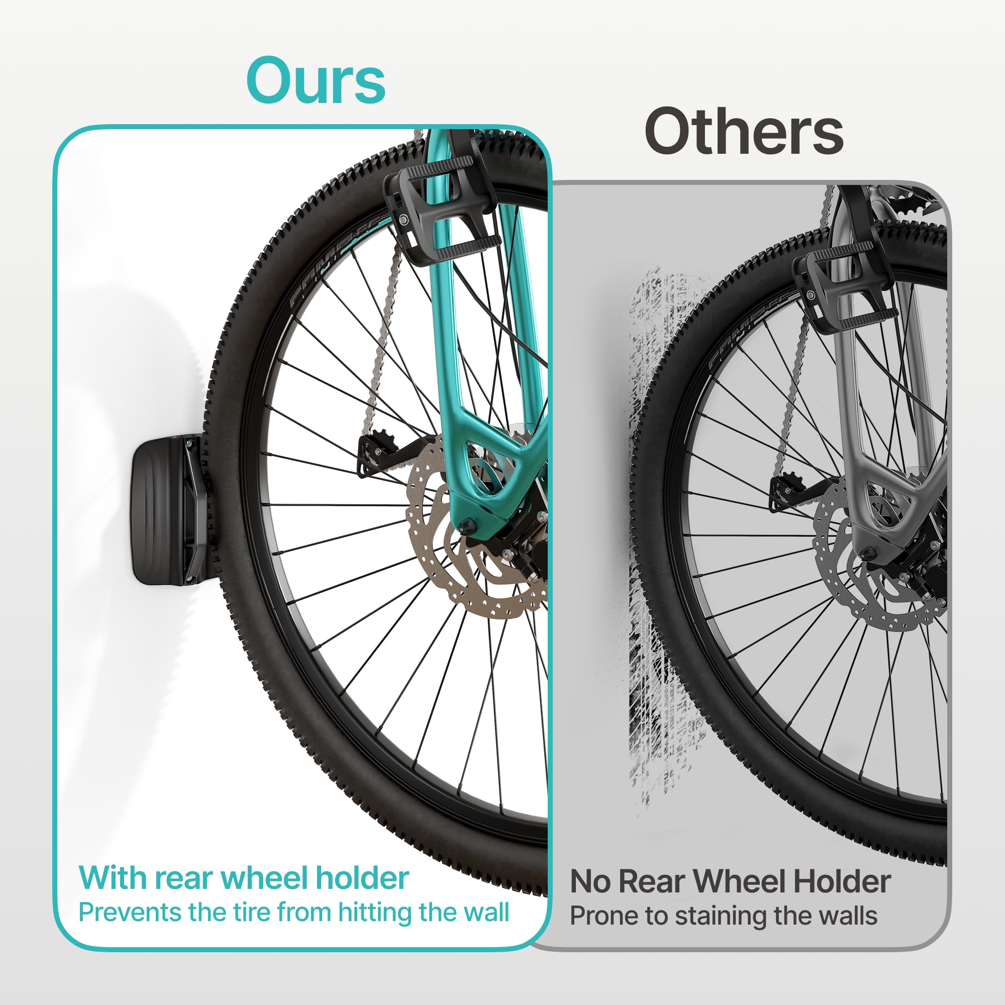 PEGZONE Paquete de 4 soportes de pared giratorios para bicicleta, colgadores de pared para garaje, soporte de pared para bicicletas, ahorro de espacio, soporte de pared estable, soporta hasta 35 kg