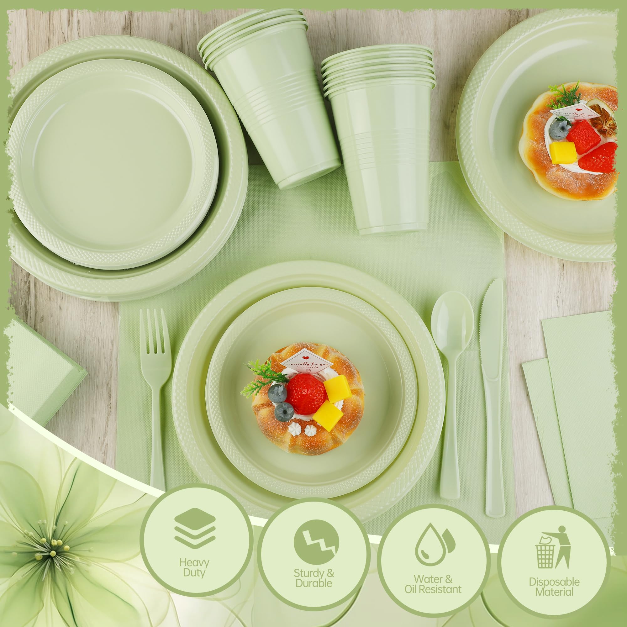 240 Piece Sage Green Disposable Dinnerware Set -3