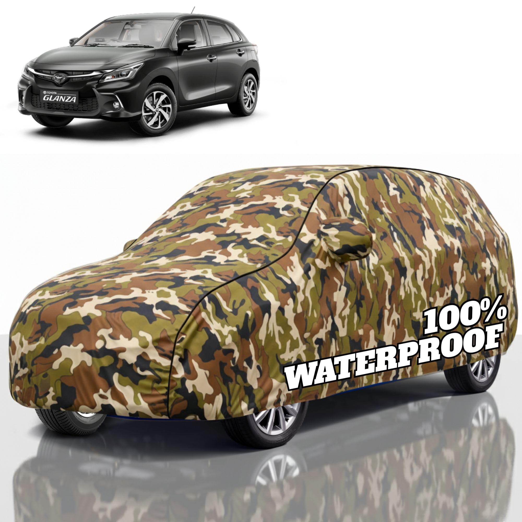 Premium Polyester Car Cover Glanza All-Weather Protection from Rain, Dust &amp; Sun | UV Resistant Fabric | Full Body Secure Fit for Outdoor &amp; Indoor Parking Jungle