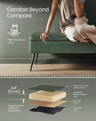 Miniatura 7 de VASAGLE EKHO Collection - Storage Ottoman Bench, Entryway Bedroom Bench, 15 Gallons, Synthetic Leather with Stitching, Mid-Century Modern, Safety