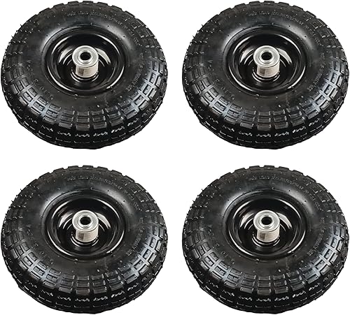 Paquete de 4 llantas neumáticas de 10 pulgadas, neumáticos de repuesto de 4.10/3.50-4 pulgadas con orificio de eje de 5/8 pulgadas, cubo de