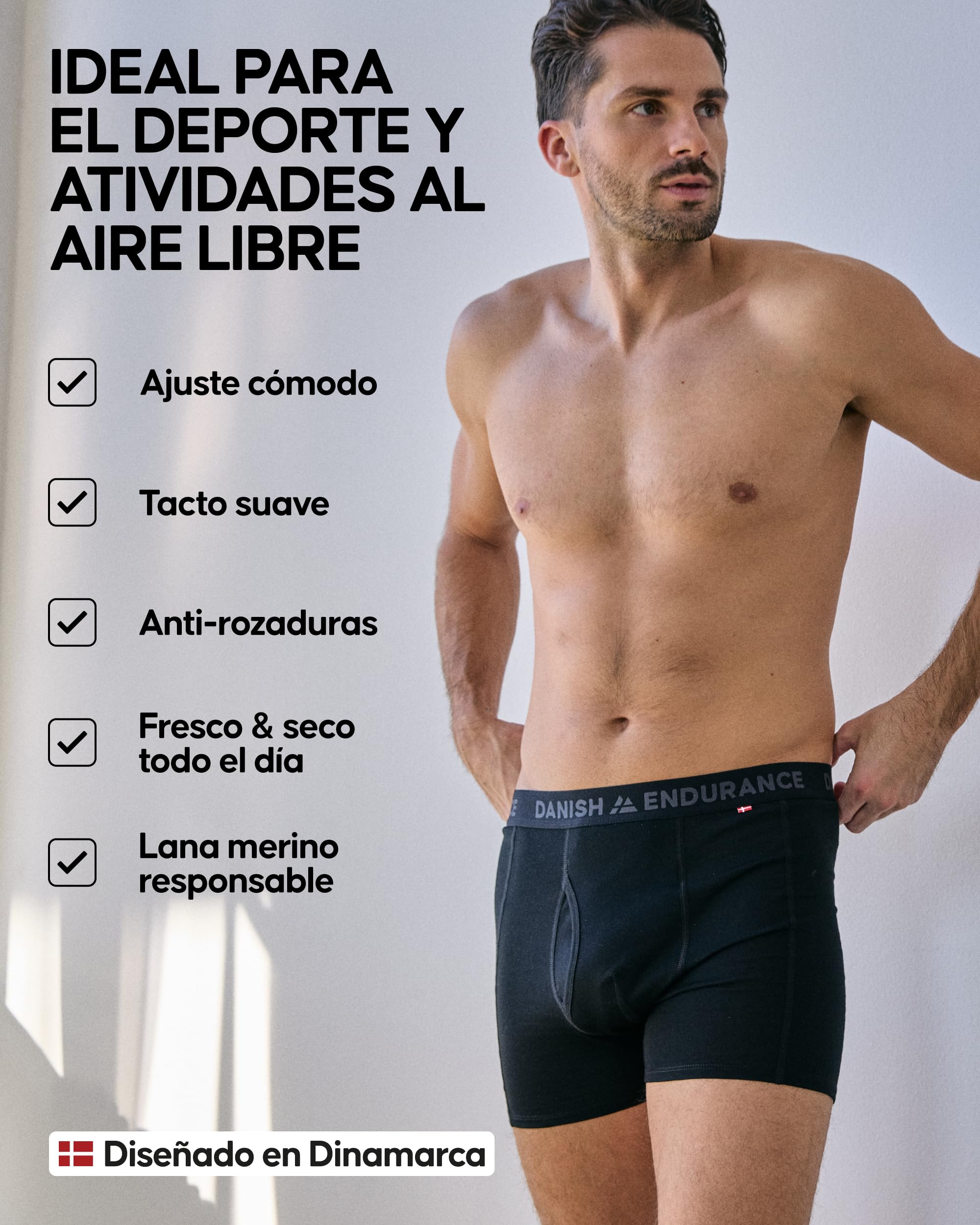 DANISH ENDURANCE Calzoncillos Hombre Boxer de Lana Merino, Transpirables, Pack de 1, con o Sin Bolsillo