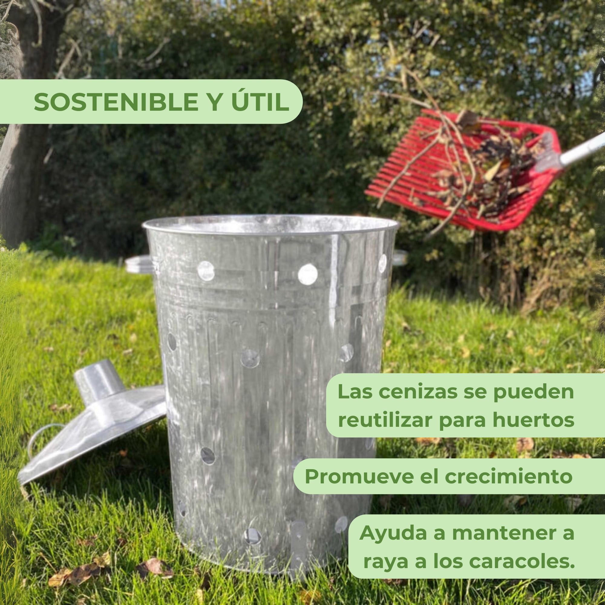 Rori Cubo de fuego XL para residuos de jardín con tapa, redondo, 110 l