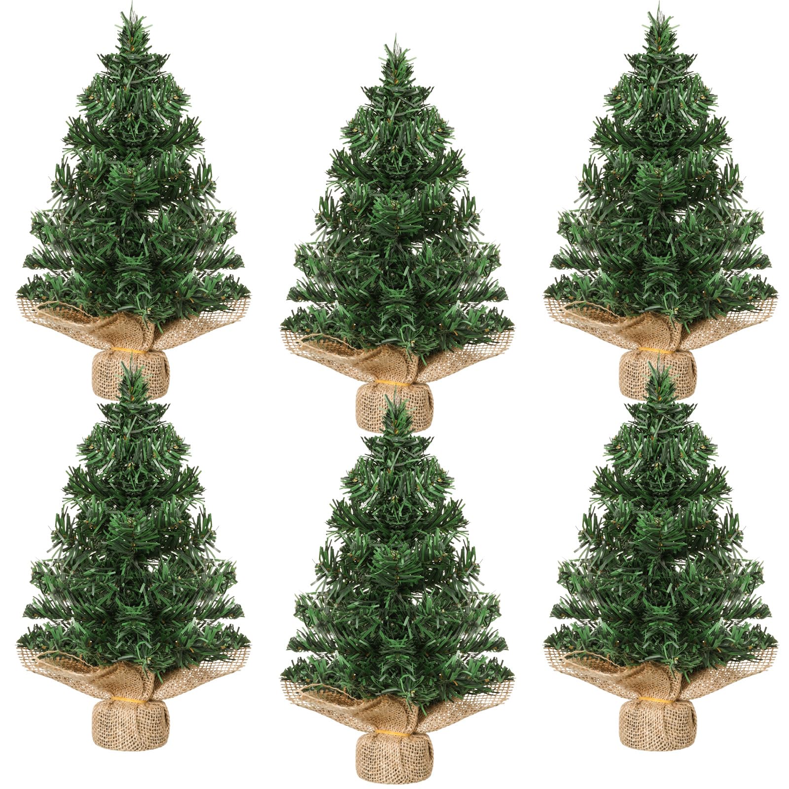 Tabletop Mini Christmas Tree Artificial Mini Xmas Pine Tree Miniature Pine Christmas Tree with Linen Base for Christmas Decorations Indoor Home Kitchen Dining Table(6 Pcs,11.81 Inch)