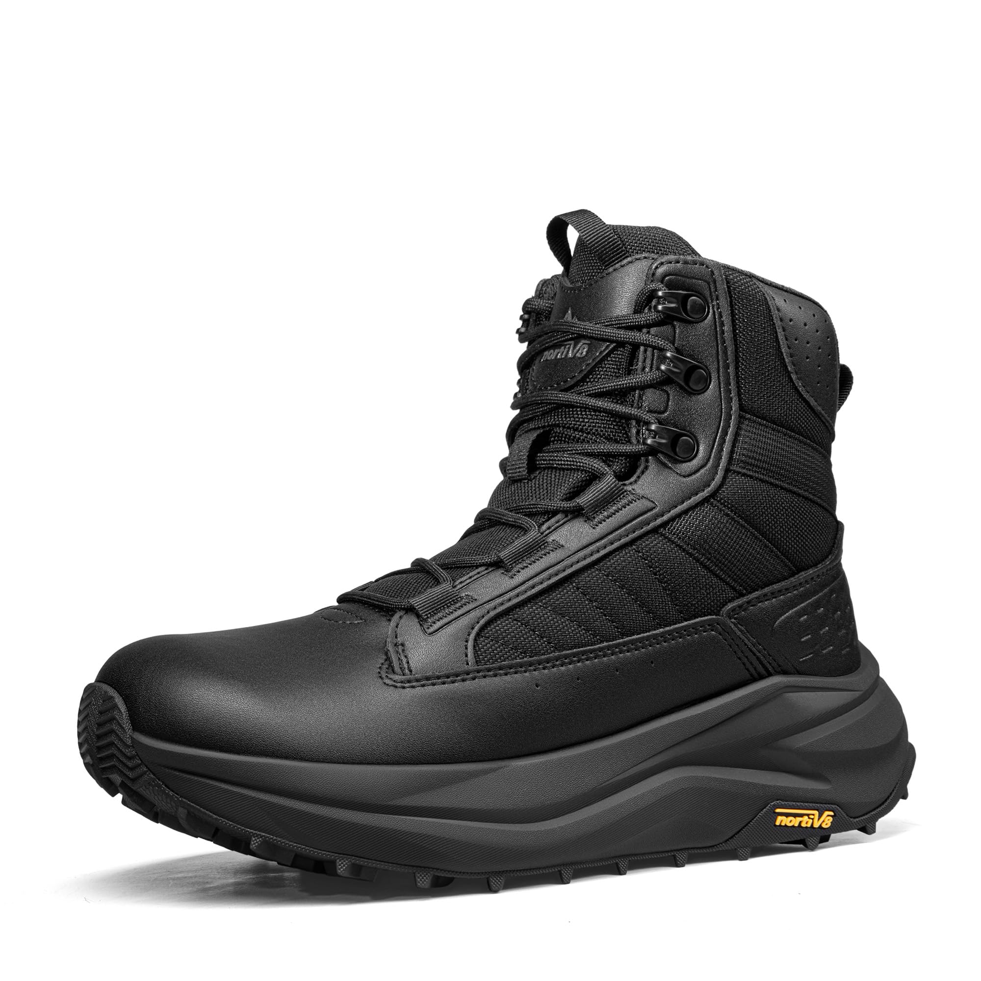 NORTIV 8 Men's Wide Toe Box Work Military Tactical Boots Barefoot Hiking Low Drop Leather Side Zipper Motorcycle Combat Boots Pikes,Size 8,Black,SNMT25001M