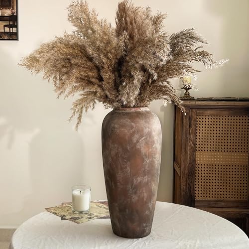 Rustic Farmhouse Ceramic Vase, 15.1 Inch, Floor Decor, Brown | Textured Matte Finish, Vintage Clay Style, Dining Table, Console Table, Bookshelf, Mantel