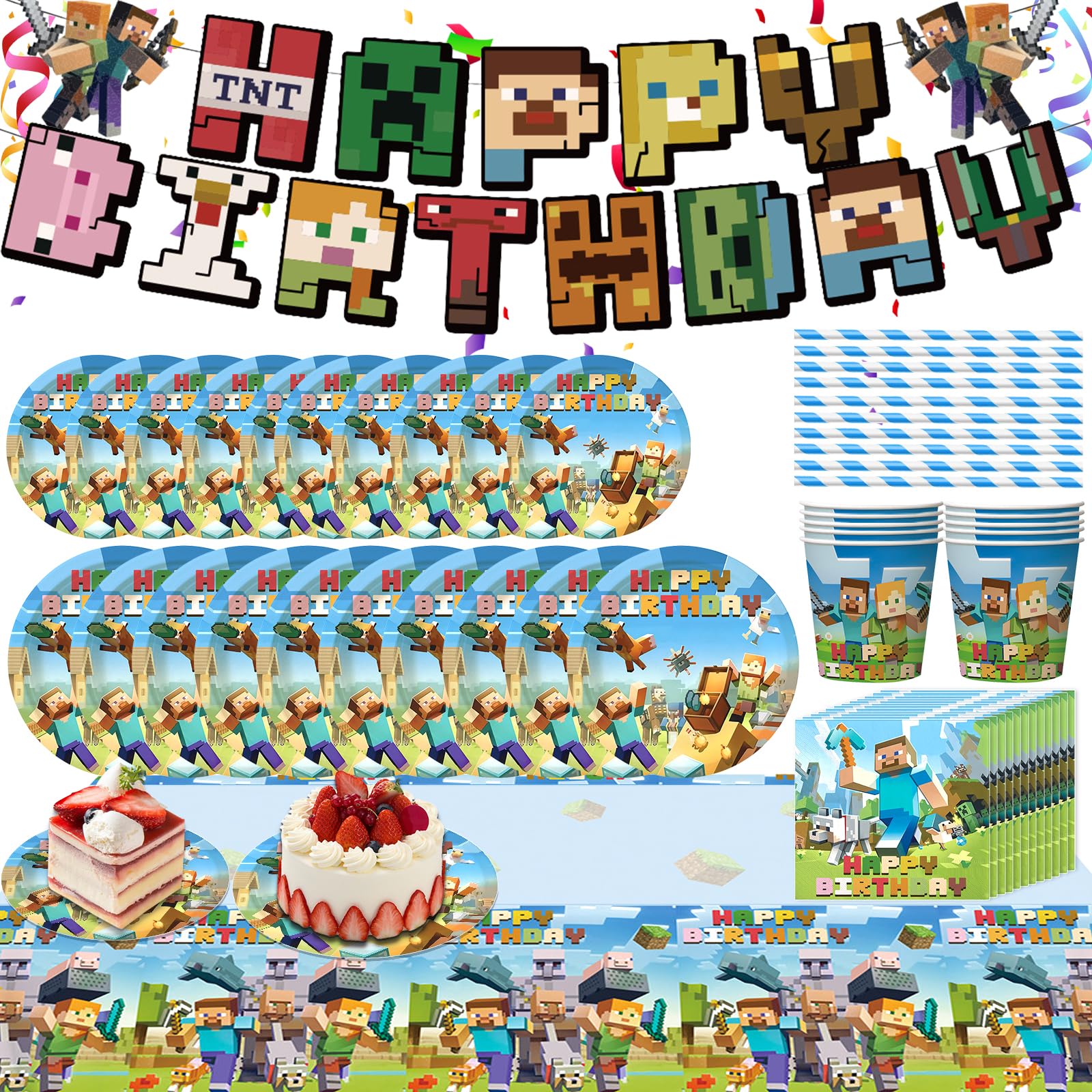 Set Stoviglie Festa Compleanno Tema Minatore - 62 Pezzi Con Piatti, Tazze, Tovaglia - Foto 4