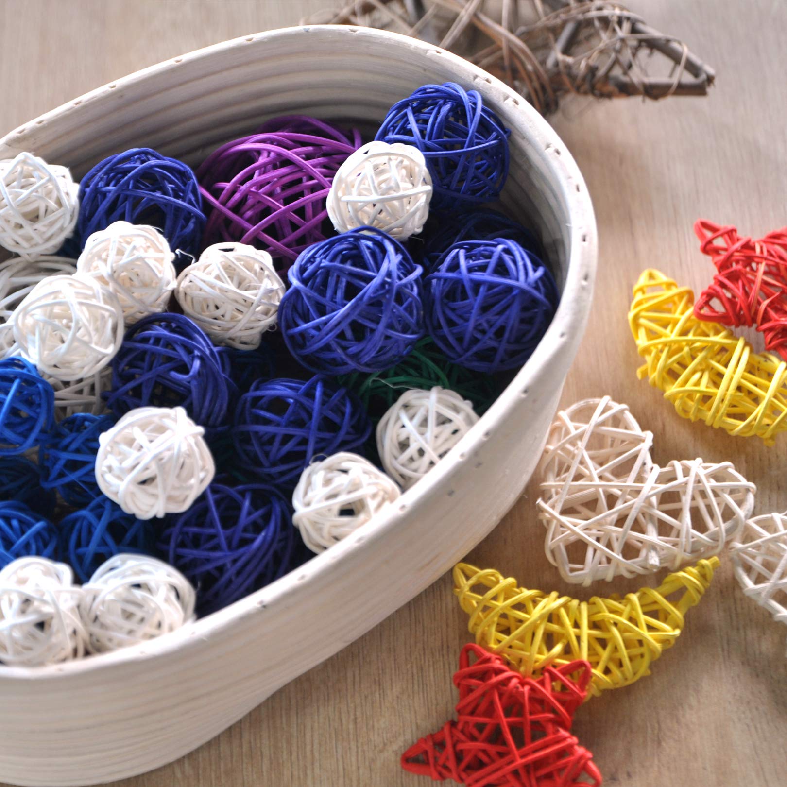 Ougual Natural Wicker Rattan Balls Table Wedding Party Hanging Wobble Ball Christmas Decoration (3cm, 20pcs, Blue) - Image 2