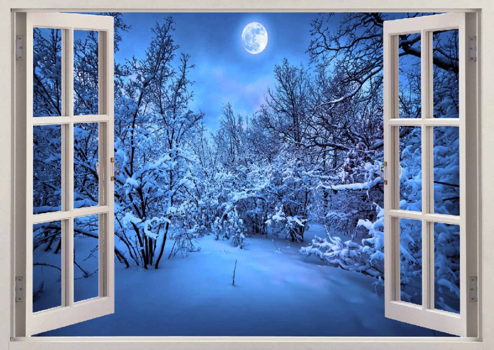 Calcomanía de pared 3D Luna Invierno Bosque Vinilos Decorativos Impermeable Tatuaje de pared para dormitorio de niños, sala de estar, decoración del hogar 70x122cm