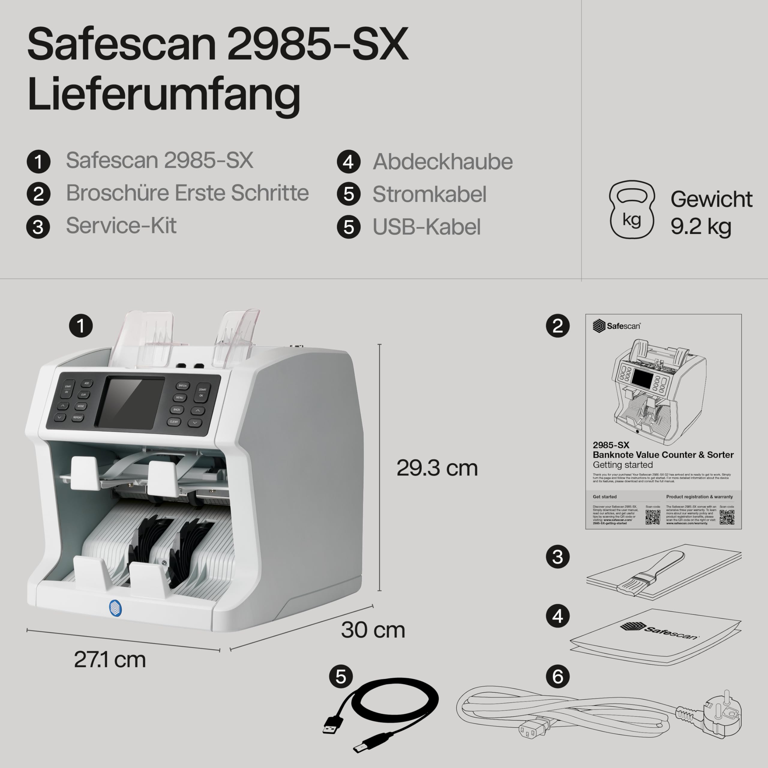 Safescan 2985-SX Geldzählmaschine, Wertzählung und Sortierung von gemischten Banknoten - Banknotenzähler mit 7-facher Echtheitprüfung - Geldzählmaschine mit Sortieroptionen