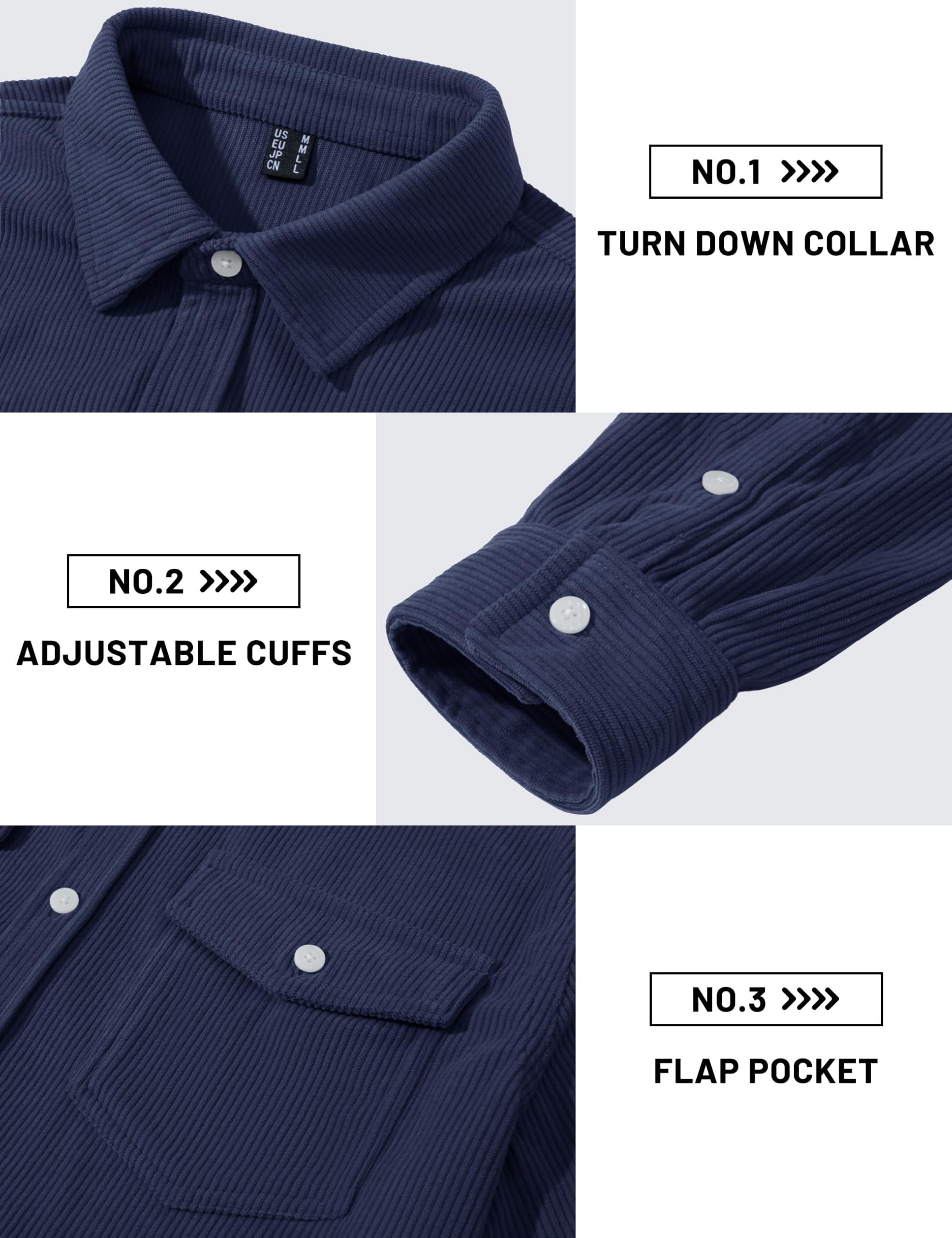 TACVASEN Camicia da uomo in velluto a coste a maniche lunghe giacca da uomo casual vestibilità regolare con bottoni e tasca con patta S-3XL