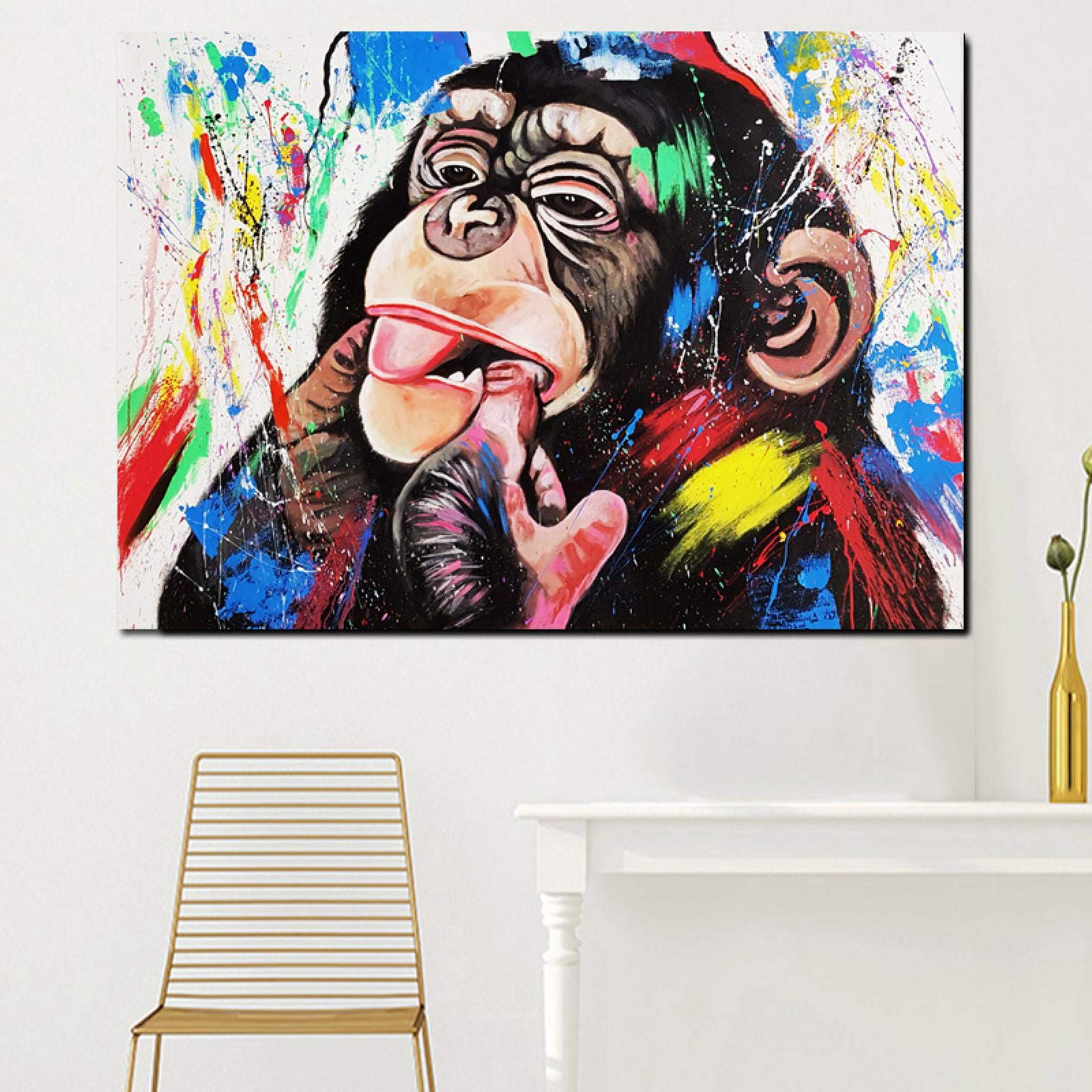 Amazon.co.jp: 現代の抽象的な落書き猿は顔を作るキャンバス絵画