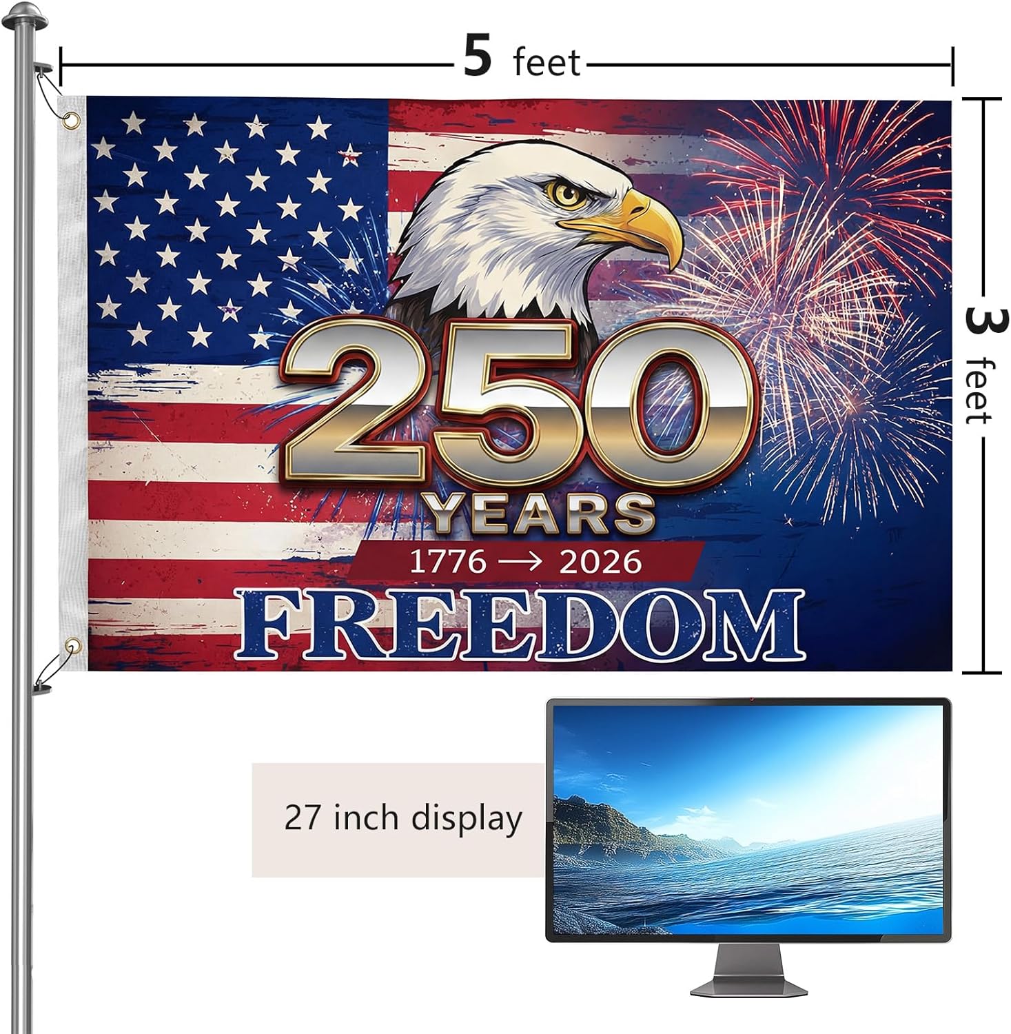 250th Anniversary Flag 3x5 FT, 3-Ply Double Sided Vintage American Flag with 2 Brass Grommets, 1776-2026 Freedom Flag for Independence Day Celebration, Heavy Duty Patriotic Decor(style2) - Image 3