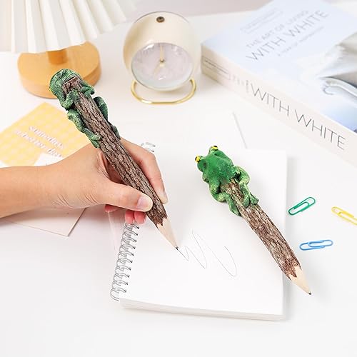 Miniatura 5 de Lápiz de rana de madera tallada a mano con animales lindos anfibios, papelería creativa, lápices de madera rústica, suministros escolares y de