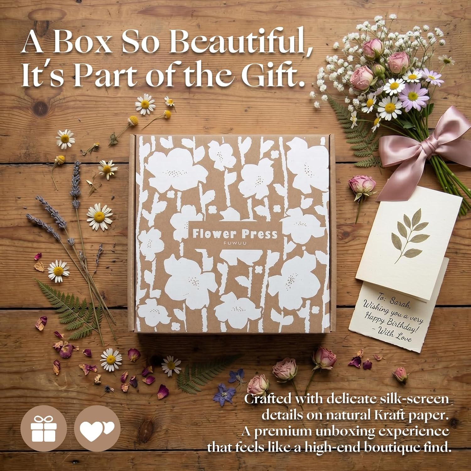 Fuwuu Flower Press Kit 7.1" - Medium Wooden Plant Pressing Book for DIY Art, Blue Camellia Design 6-Layer Leaf Flower Preservation Kit for Adults, Herbarium Scrapbooking Craft Gift