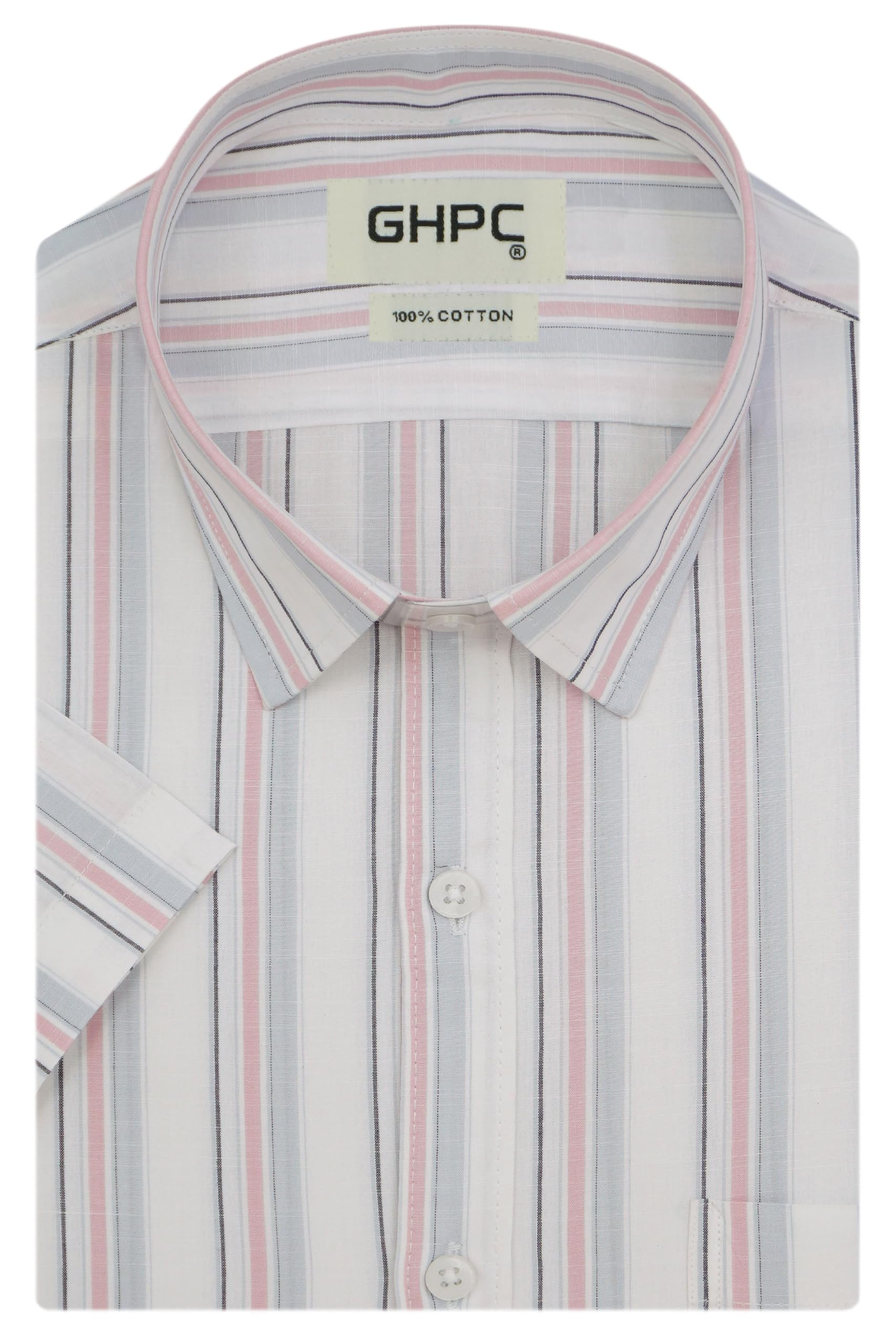 ghpc 100% Cotton Striped Half Sleeves Regular Fit Formal Shirt for Men-picture-13