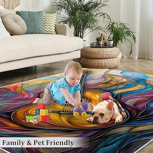 Miniatura 32 de Alfombra de instrumentos musicales – Alfombras de 4 x 5 pies para sala de estar, alfombra de área musical, alfombra de área musical, alfombra