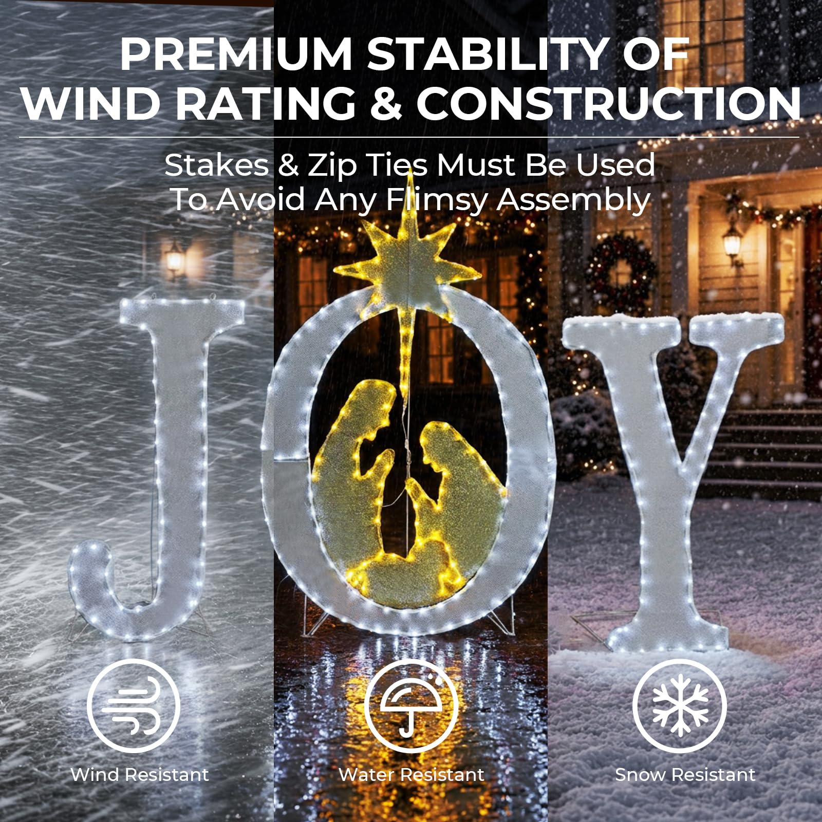 Decoración navideña grande de 49 pulgadas, letrero iluminado para exteriores, belén, Navidad, patio, decoración de vacaciones, resistente a la intemperie, 350 luces LED, para colgar o colocar en el