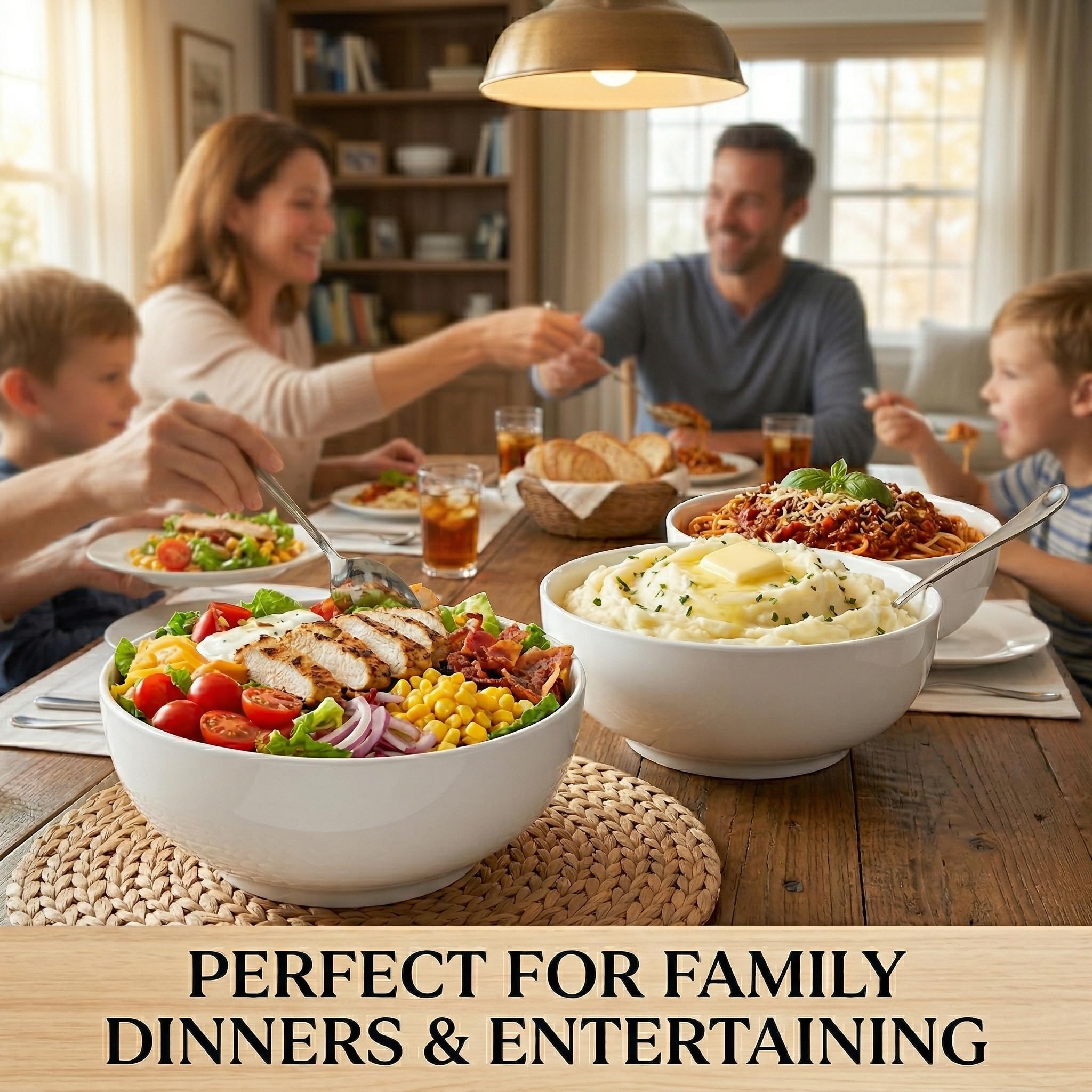 Delling 1.8 l,1.7 l großes Servierschalen-Set, 20.3 cm weiße Keramik-Suppenschüsseln, große Salatschalen für Küche, Ramen, Mikrowelle und Geschirr Waschmaschinenfest 3er-Pack