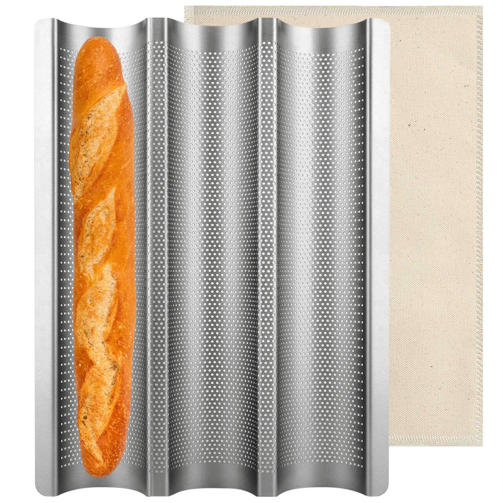 Teglia da forno per baguette, teglia da forno per 3 baguette, teglia per baguette, teglia da forno per baguette, 38,5 x 28,5 cm