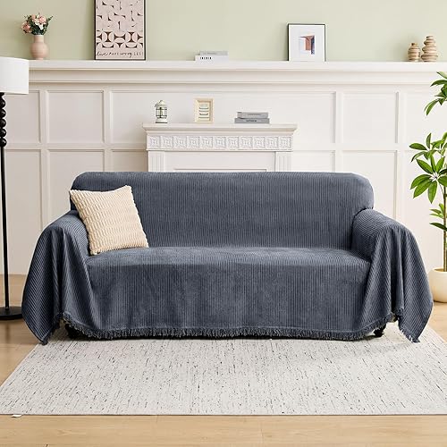 LOMAO Funda de sofá para sofá modular de 3 cojines, funda de sofá en forma de L con borlas, protector de sofá de felpilla lavable y reversible para