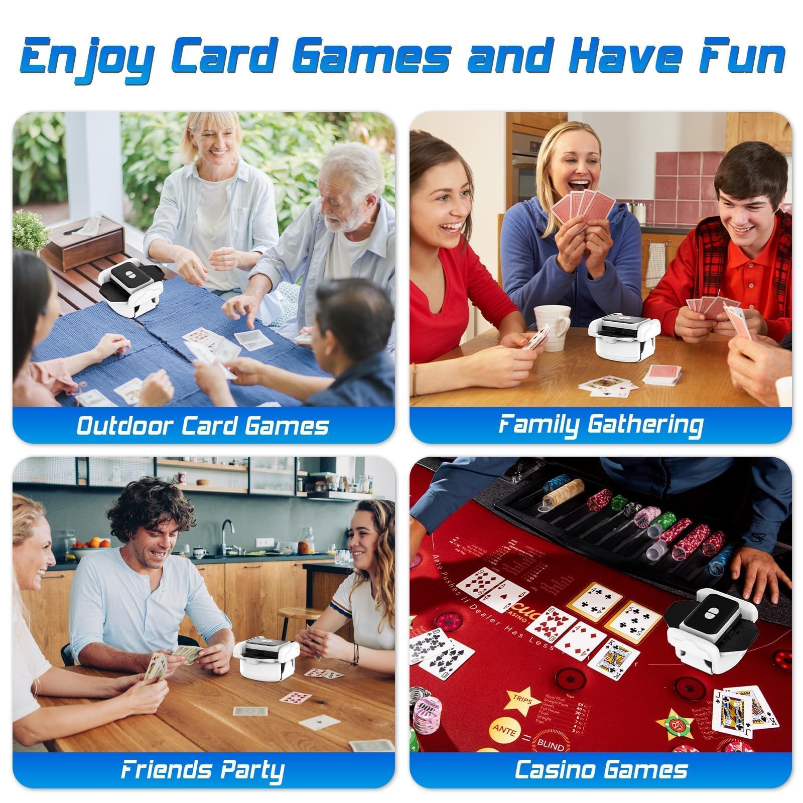 Barajador de Cartas Automático, 1 a 2 Barajas Mezclador de Cartas Eléctrico, 2600 mAh, Barajador de Cartas, Compatible con Póquer UNO Blackjack Texas Hold'em