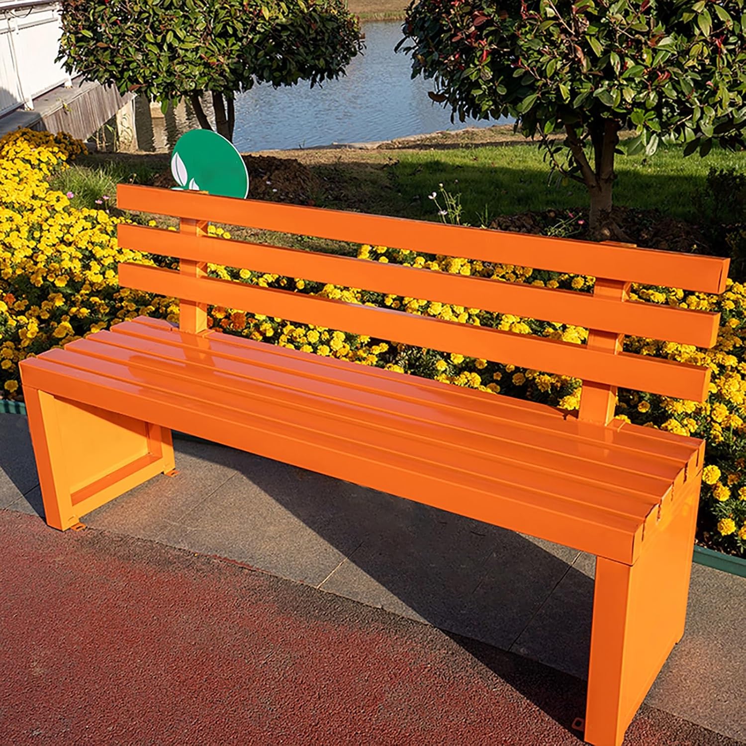 Outdoor Patio Bench, with Backrest Bars Metal Outdoor Seating, Weatherproof Seat Chair, for Backyard, Balcony, Park, Suitable for 2-3 People(100 * 40cm/39.3 * 15.7",Orange)