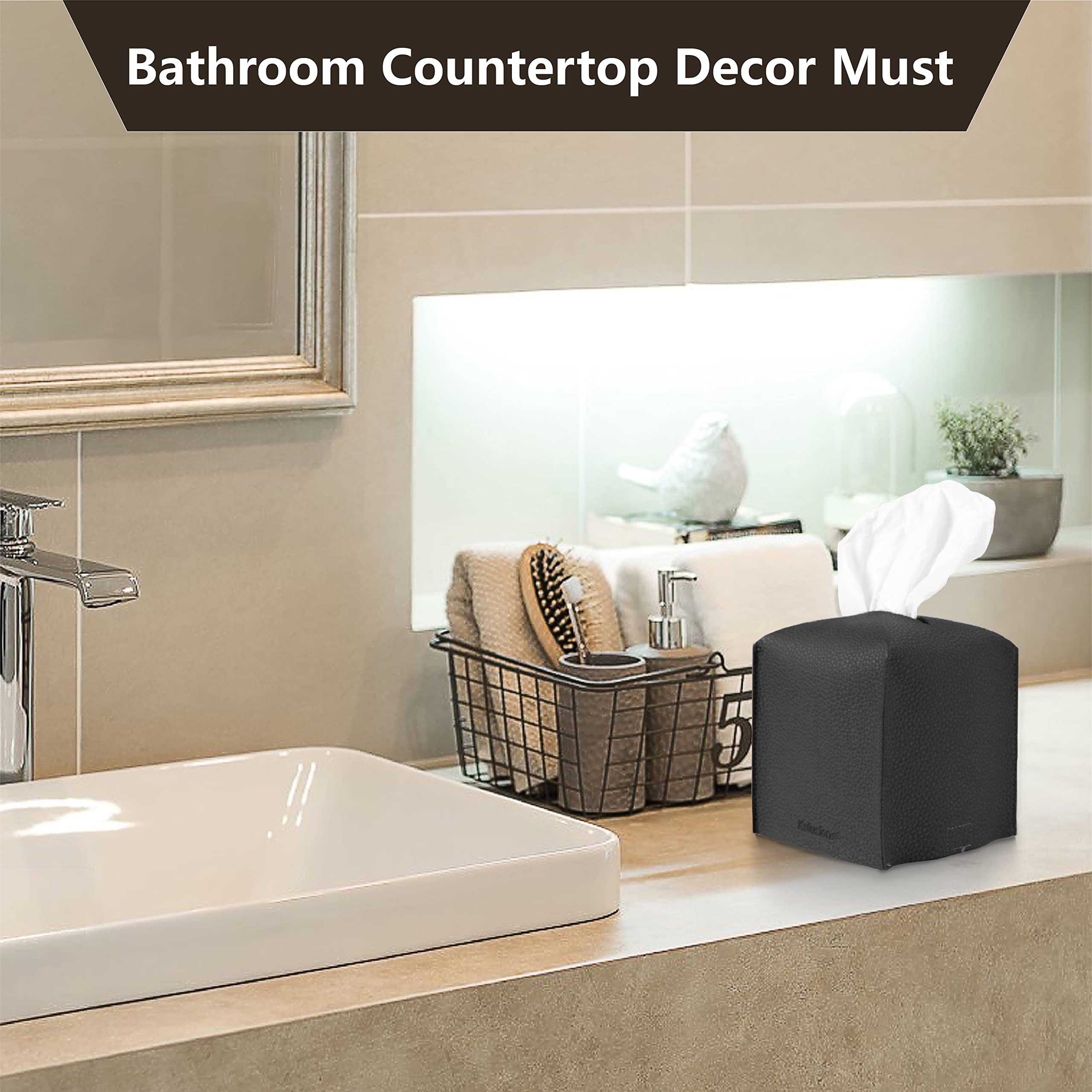 Lot De 2 Boîtes à Mouchoirs En Cuir Synthétique - Carré 12,7 Cm - Beige - Déco Intérieure Maison Bureau
