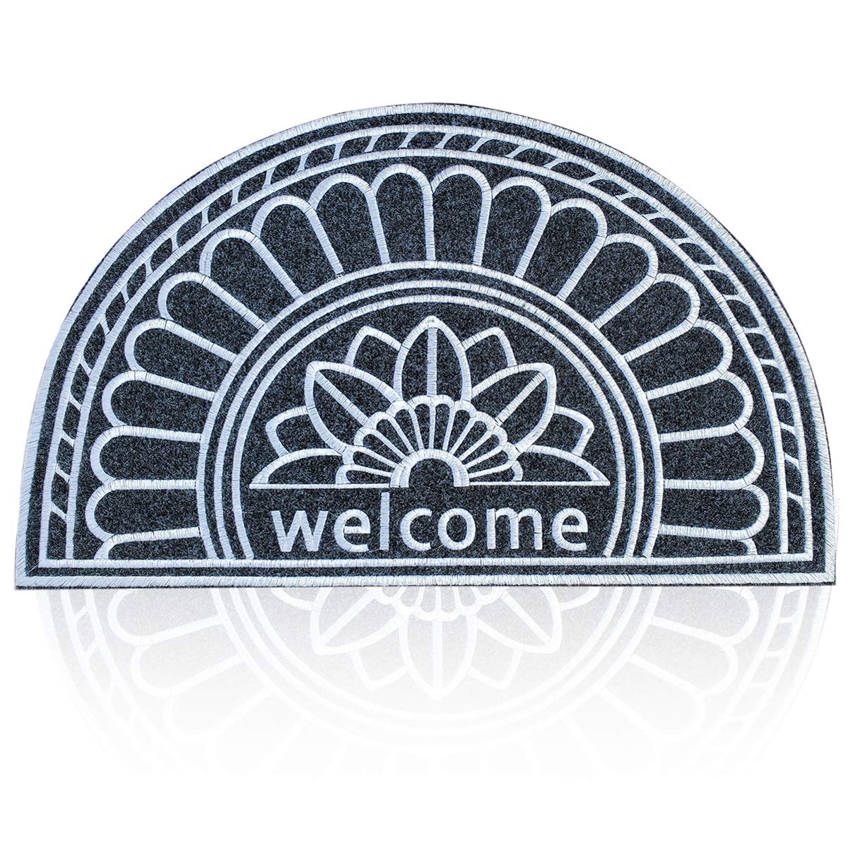 Half Round Door Mat Welcome Mats for Front Door Embroidery Weaving Outdoor Indoor Doormat Low Profile Easy to Clean Decorative Entry Mat