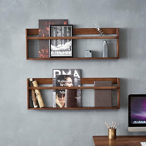 Miniatura 5 de Revistero Estantes de madera maciza Revistero de Roble rústico Estante de exhibición de revistas Organizador de archivos Soporte de libros montado
