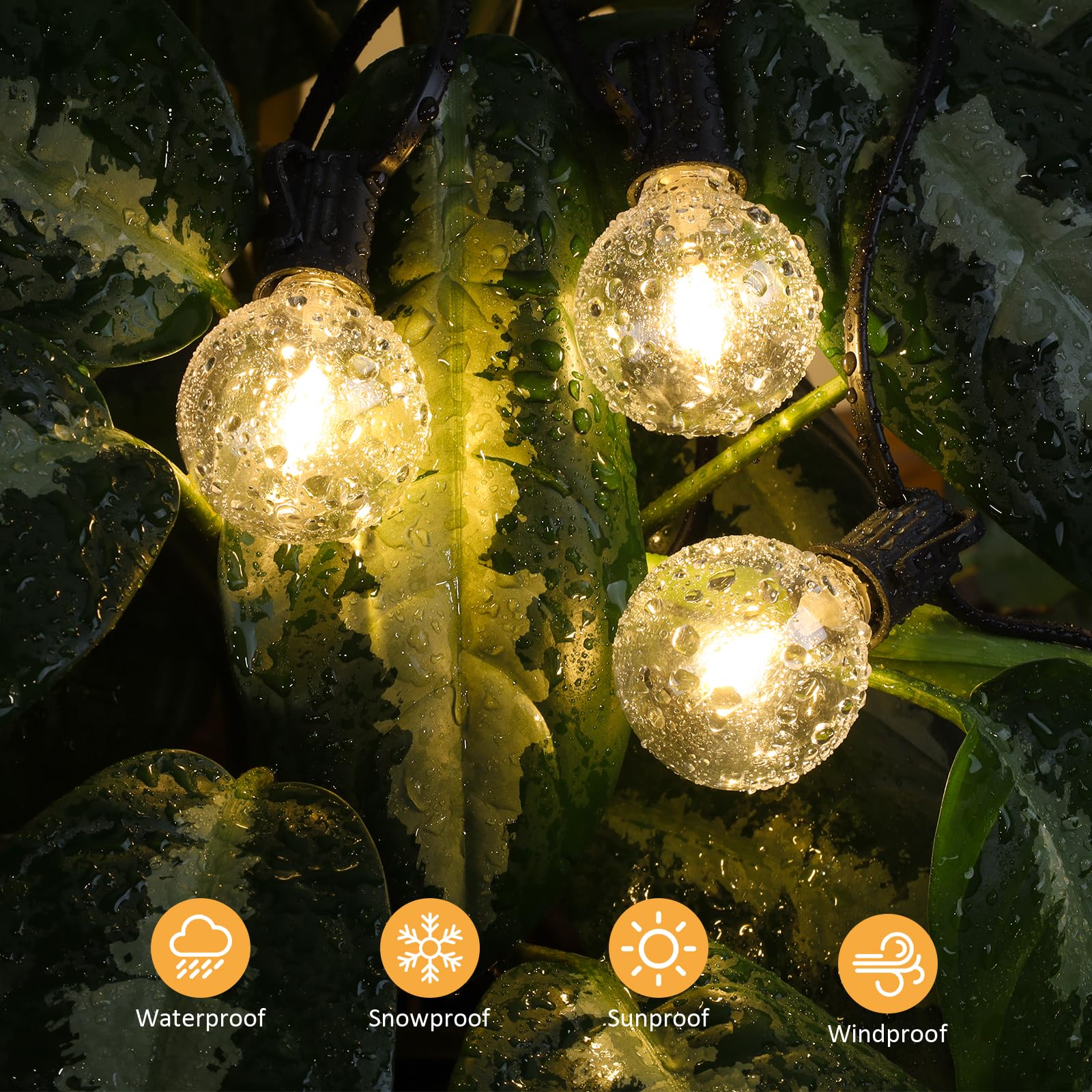 FARNY-Catena Luminosa Esterno, 7.6M/25FT Catena Luminosa G40 LED con 12+1 IP45 Lmpermeabili Plastica Lampadine, 2700K Catena Luminosa Giardino, Matrimonio/Casa/Caffè/Gazebo
