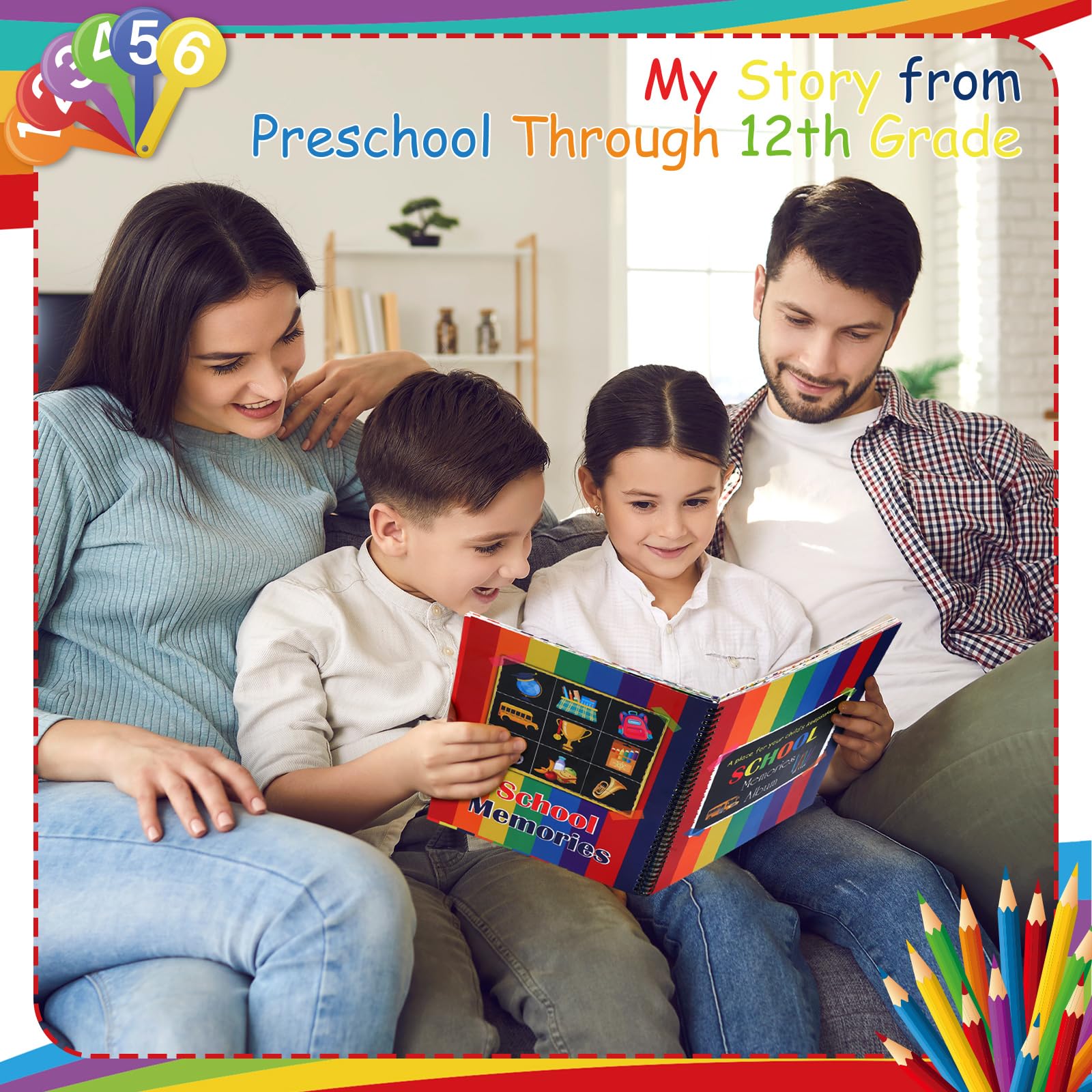 School Memory Book Keepsake – Photo Album For Kids Preschool To 12th Grade, 14 Pockets (Polka Dots)