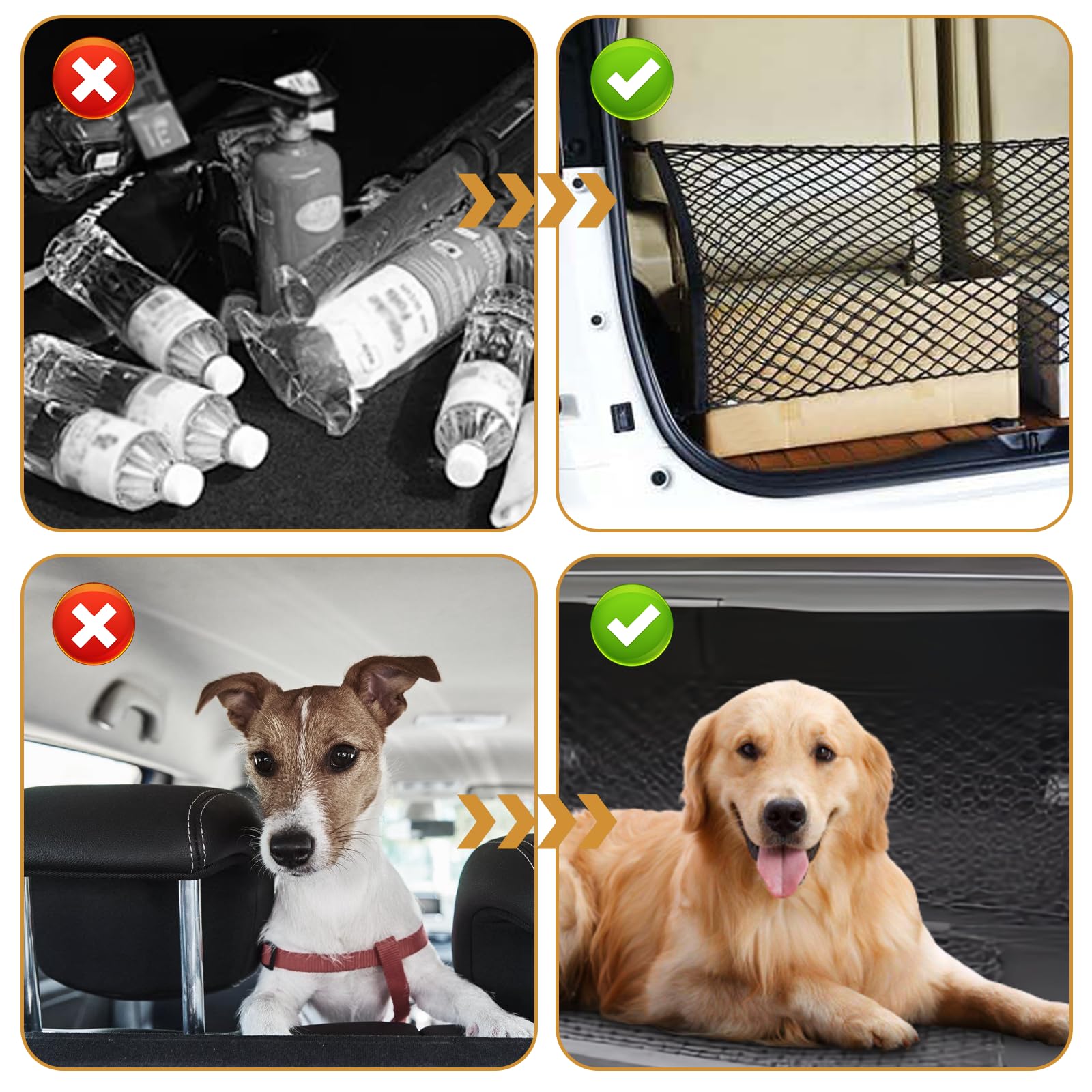 Rejilla de protección para el coche, red de separación: rejilla para perros de coche de polipropileno con 4 ganchos, elástica, para el maletero, doble capa, 120 x 70 cm
