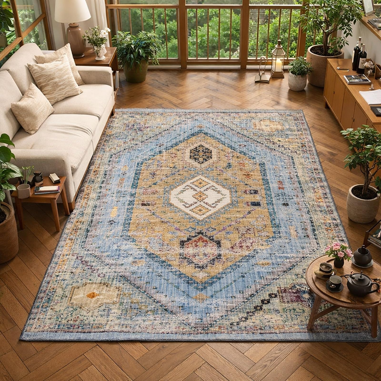 Alfombra antideslizante para evitar caídas Rururug 180x250 cm lavable azul de pelo corto