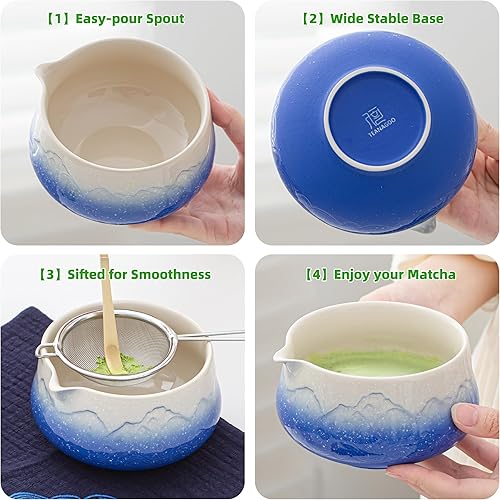 Miniatura 5 de TEANAGOO Juego de 7 batidores de matcha, juego de matcha azul, kit de polvo de matcha de ceremonia, juego de té matcha para hacer café con leche,