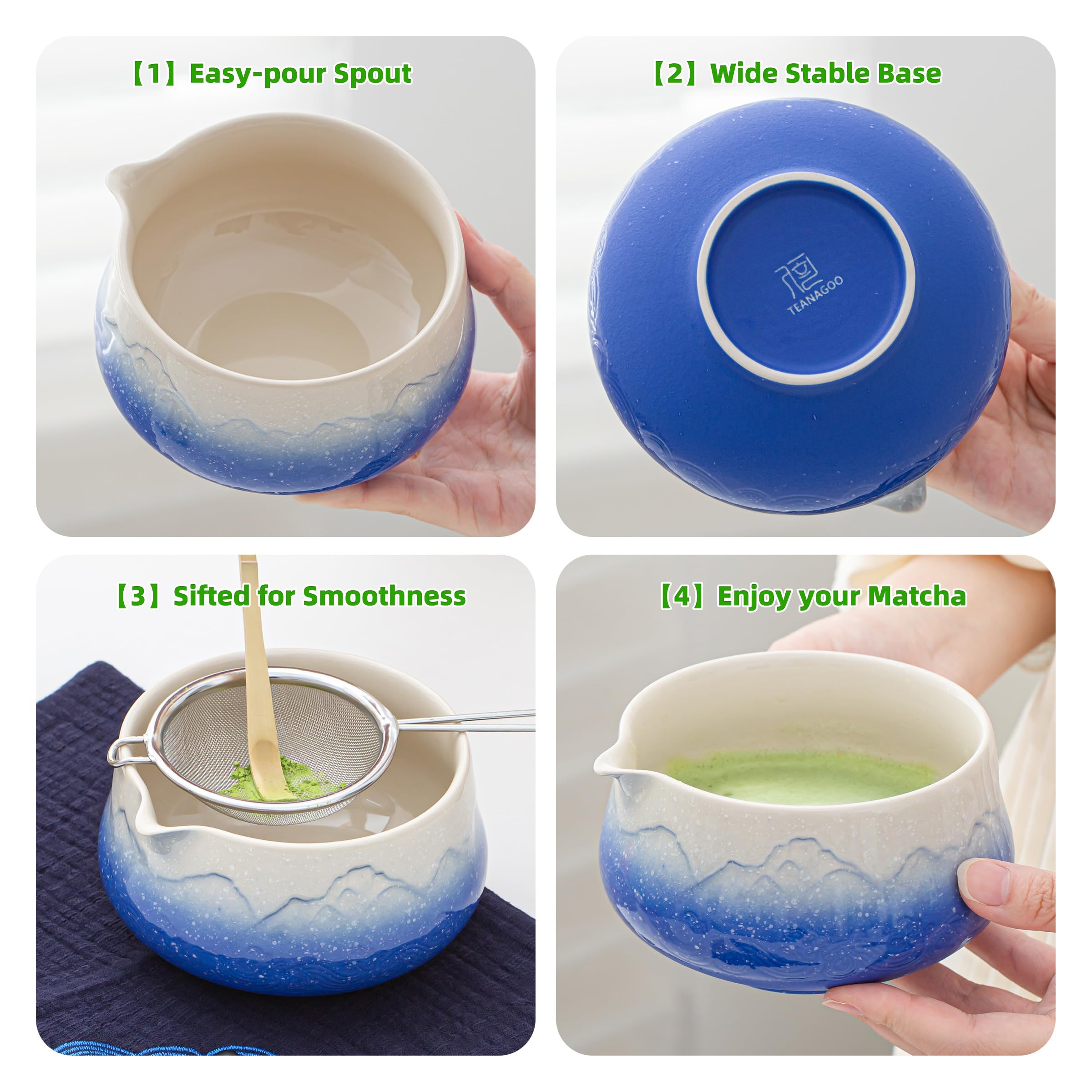 AANQQ Matcha Tea Set 7-teilig Blau - Komplettset Mit Schale, Besen & Zubehör