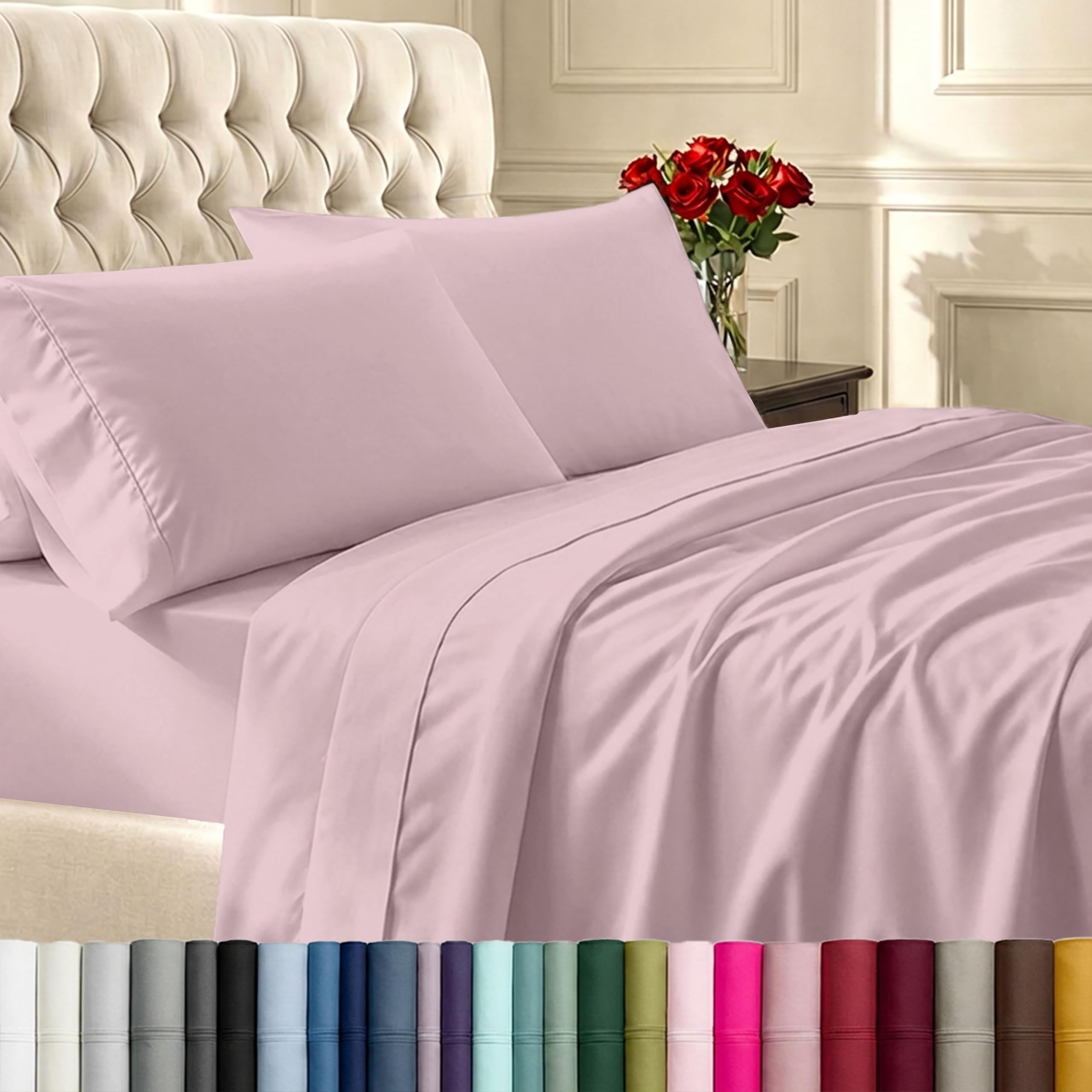 California Design Den Best Luxury Cotton Sheet Set, Pink, Queen, 4-Piece, 41cm