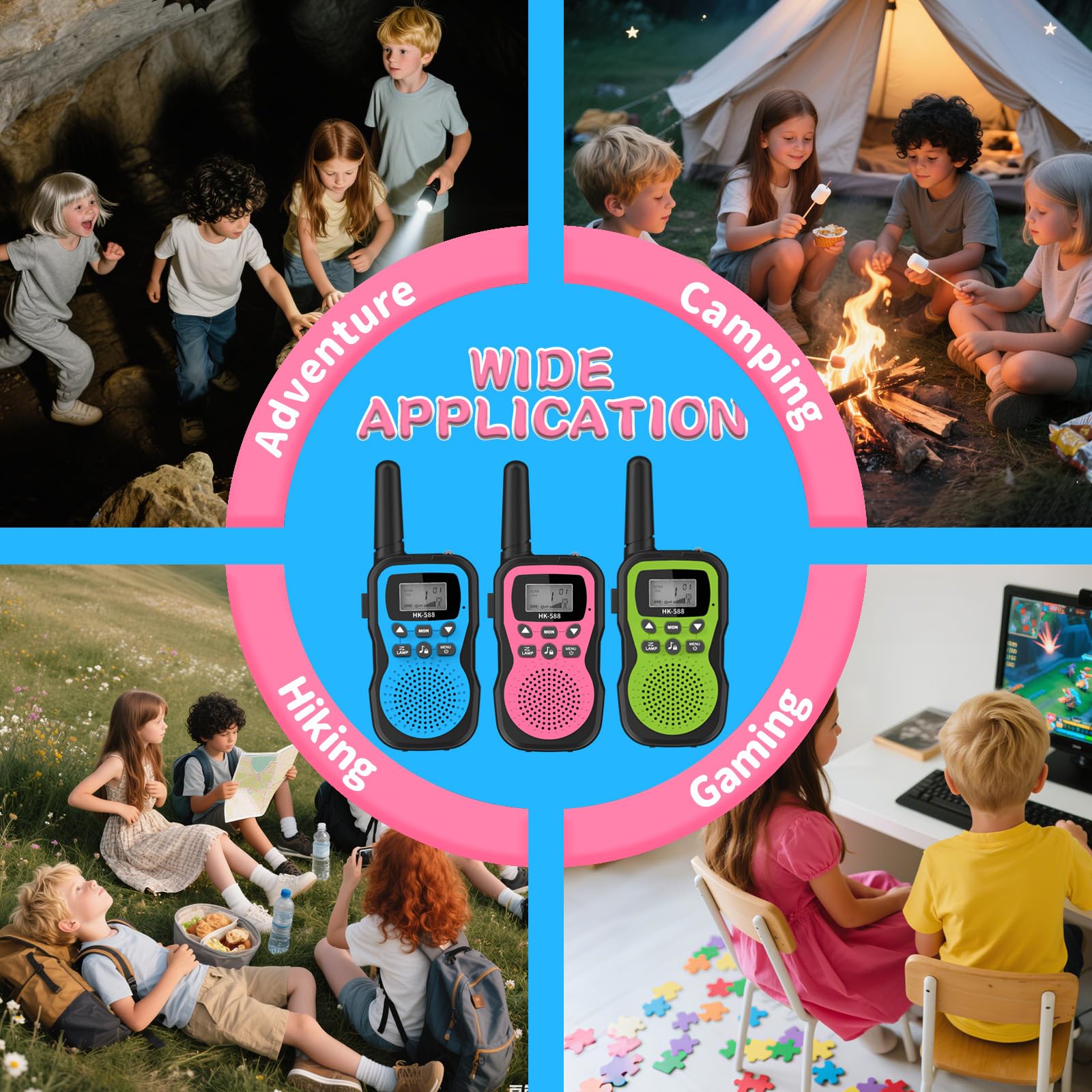 Walkie Talkies para niños, 3 unidades, recargable, 1.9 mi, de mano, de largo alcance, radio de 22 canales, 2 vías, regalos de fiesta de cumpleaños para niñas de 3 a 12 años, exteriores 6