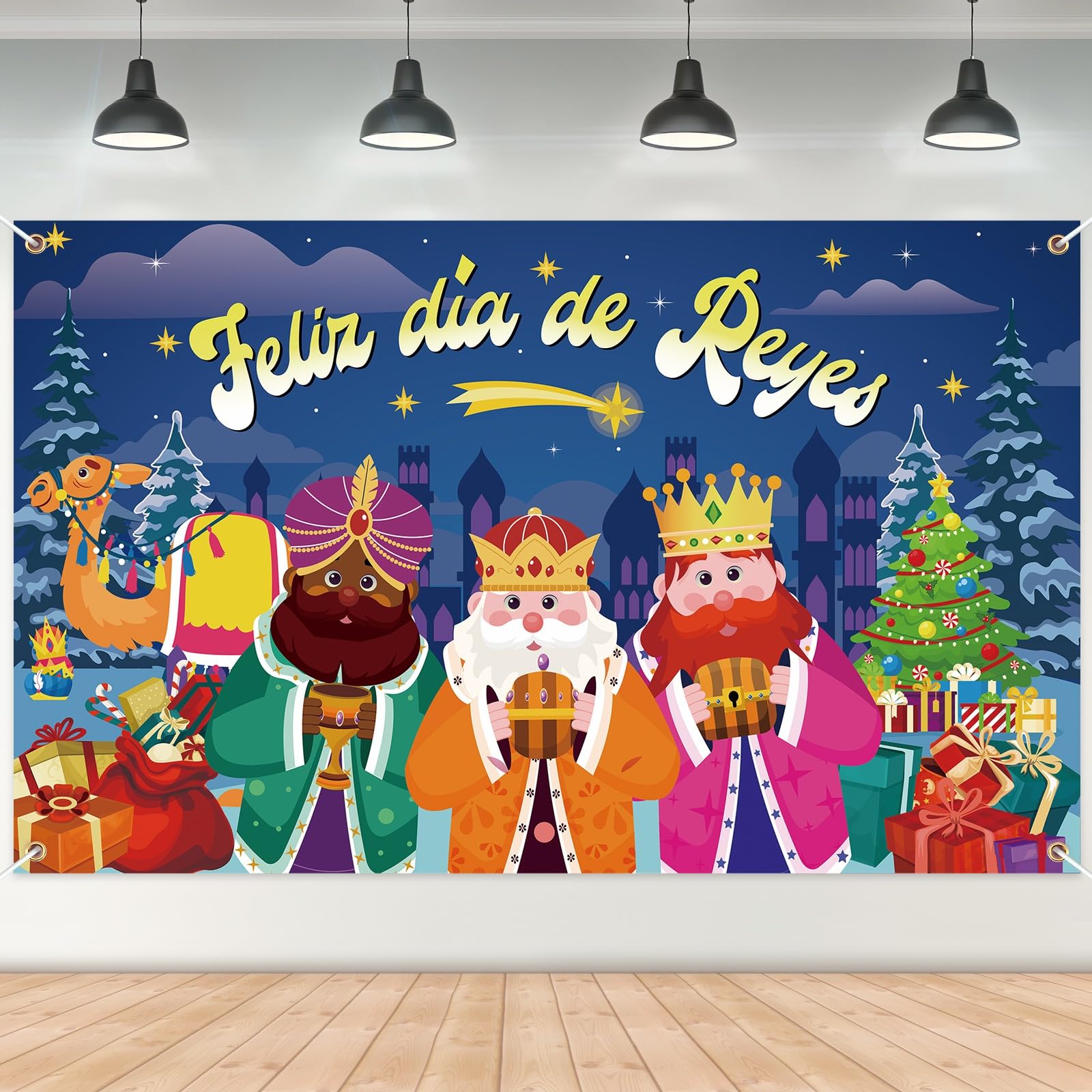 Augshy Feliz día de Reyes Pancarta, Decoración de Navidad para Reyes Magos Interior Exterior Decoración, Navidad Reyes Magos Pared Actividad Decoración
