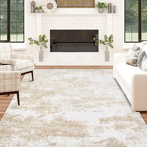 Area Rug Washable Rug 5x7: Modern Abstract Living Room Rug Anti-Slip Backing Stain Resistant Soft Indoor Carpet for Bedroom Kitchen Dining Room Table Home Office(Beige,5'x7')