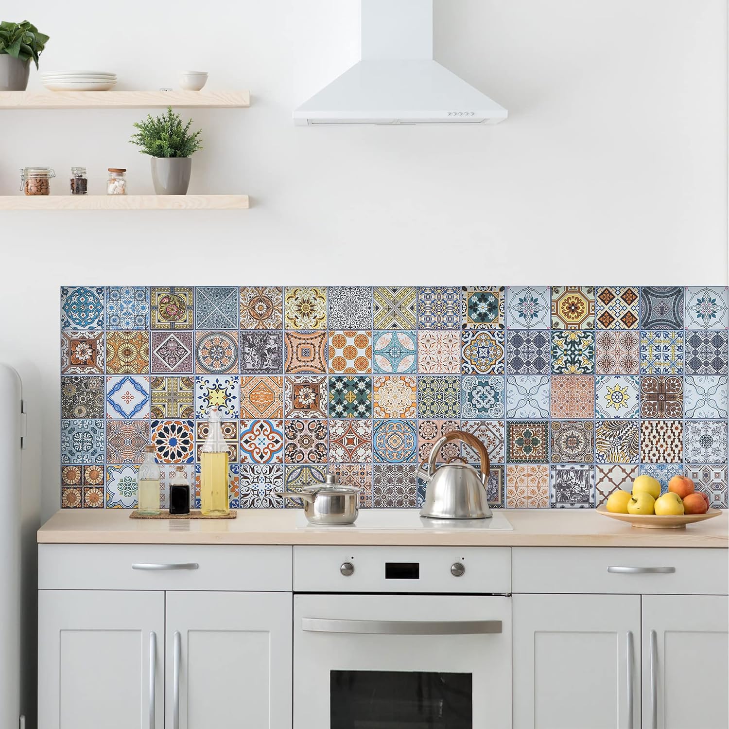 Panel protector antisalpicaduras cocina adhesivo de pared azulejos de Sevilla 260 x 60 cm 100% made in Italy con tinta no tòxica, ignìfuga y resistente al agua